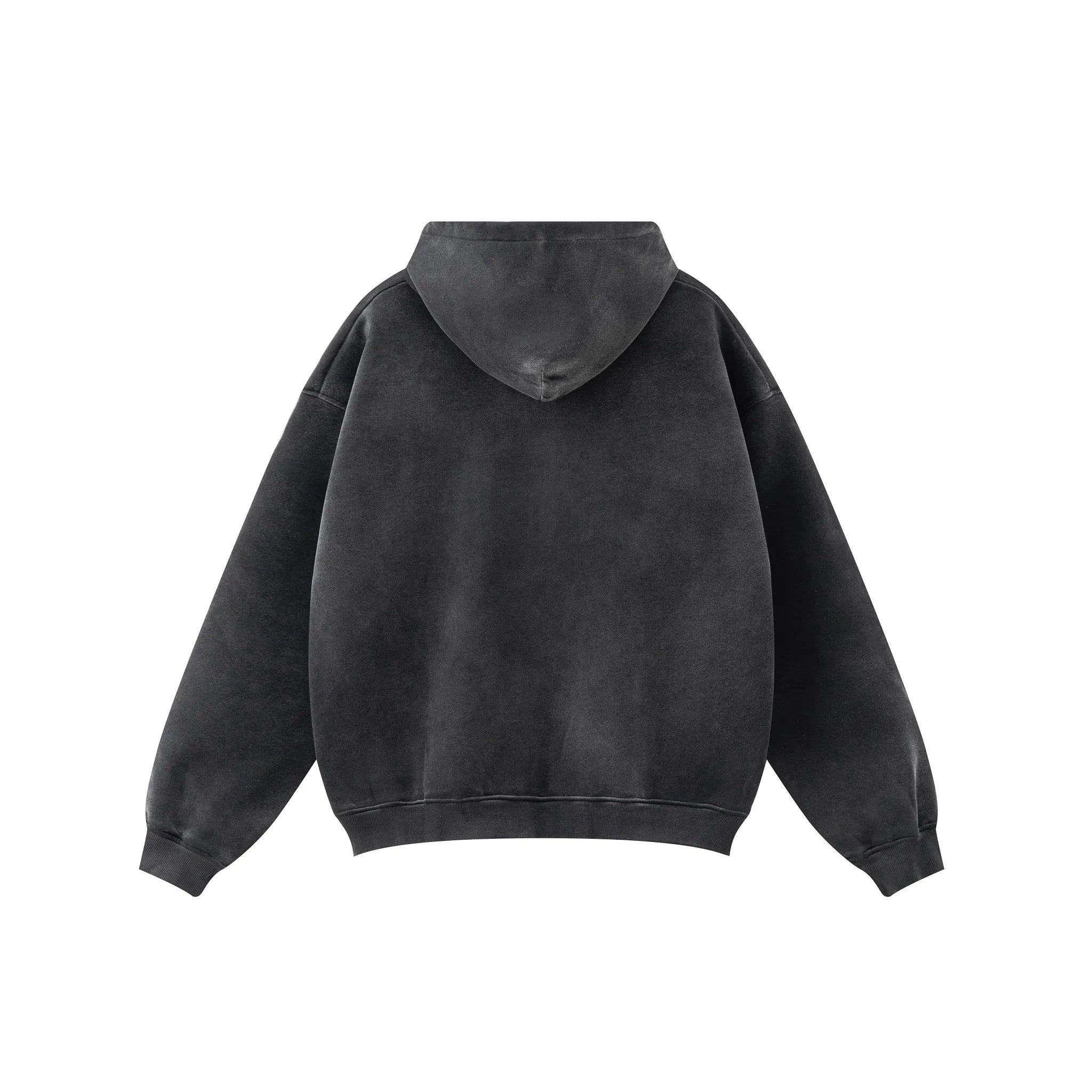 Black hoodie shown from the back on a white background