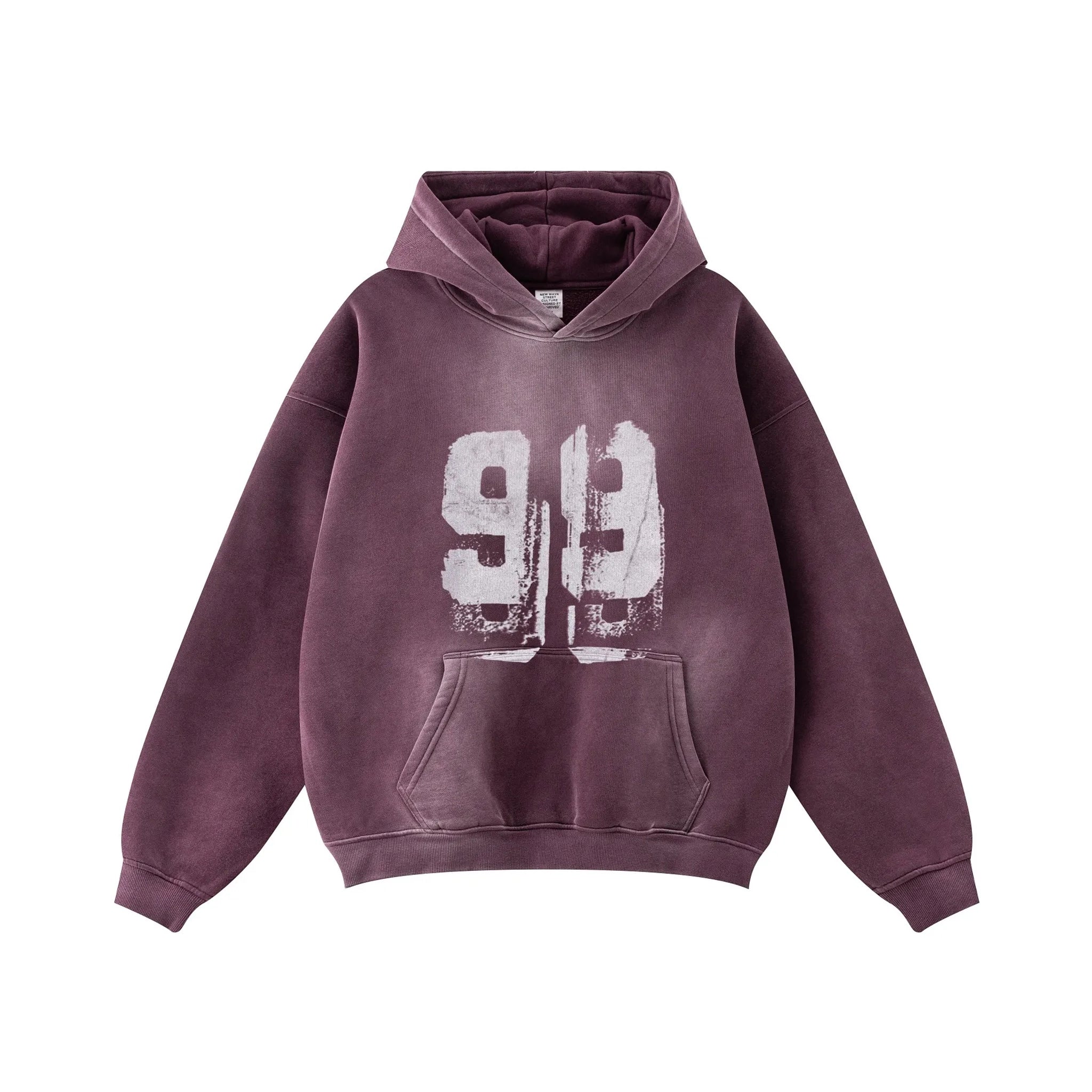 Maroon hoodie with white number '99' on a white background