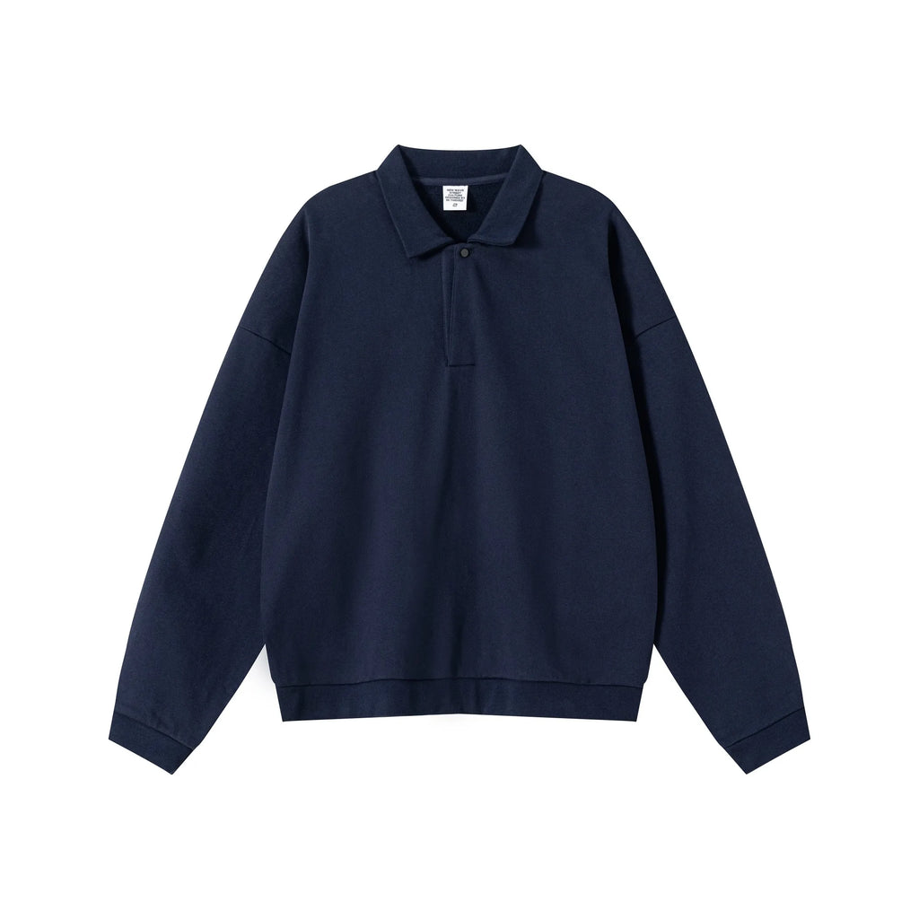 Navy blue sweatshirt with collar on a white background