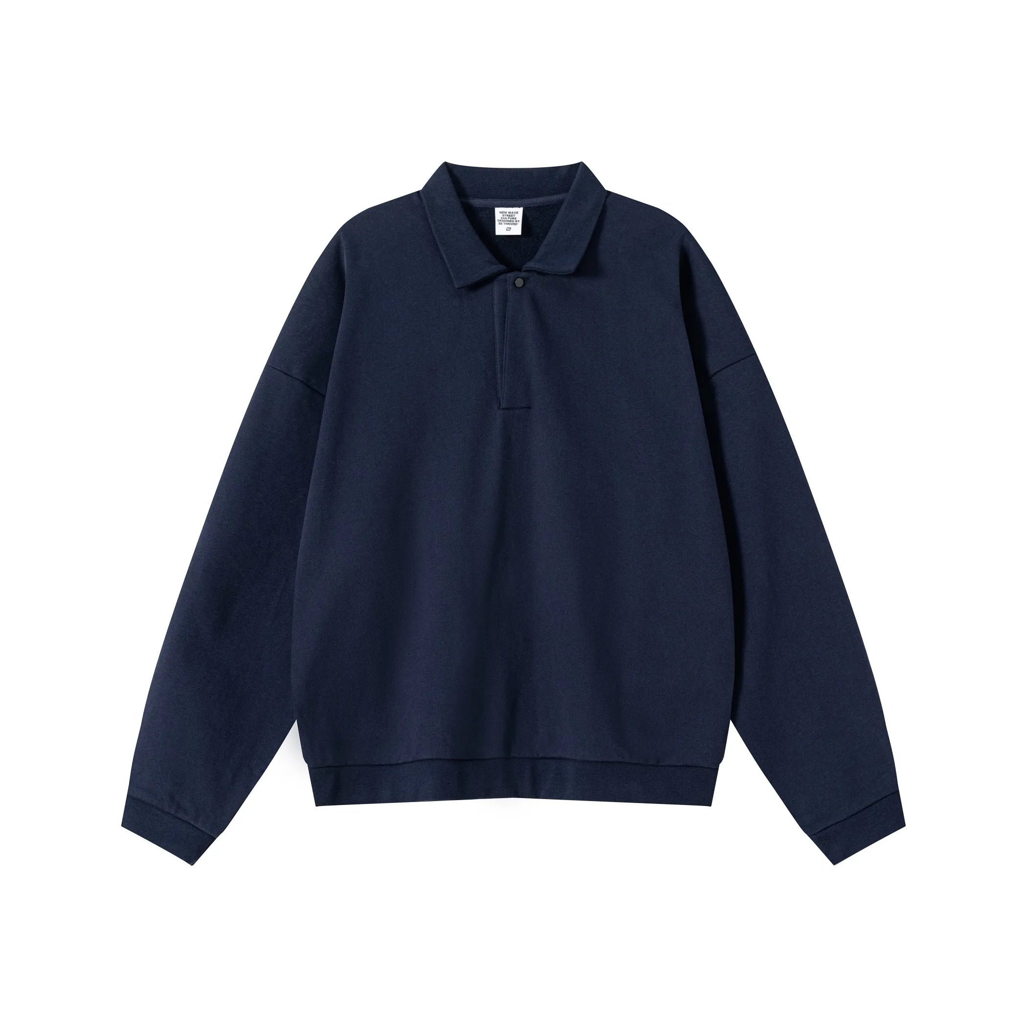 Navy blue sweatshirt with collar on a white background