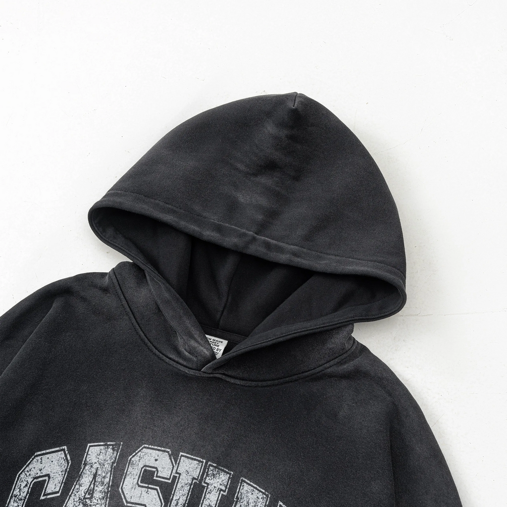 Black hoodie with 'Casual' text on a white background