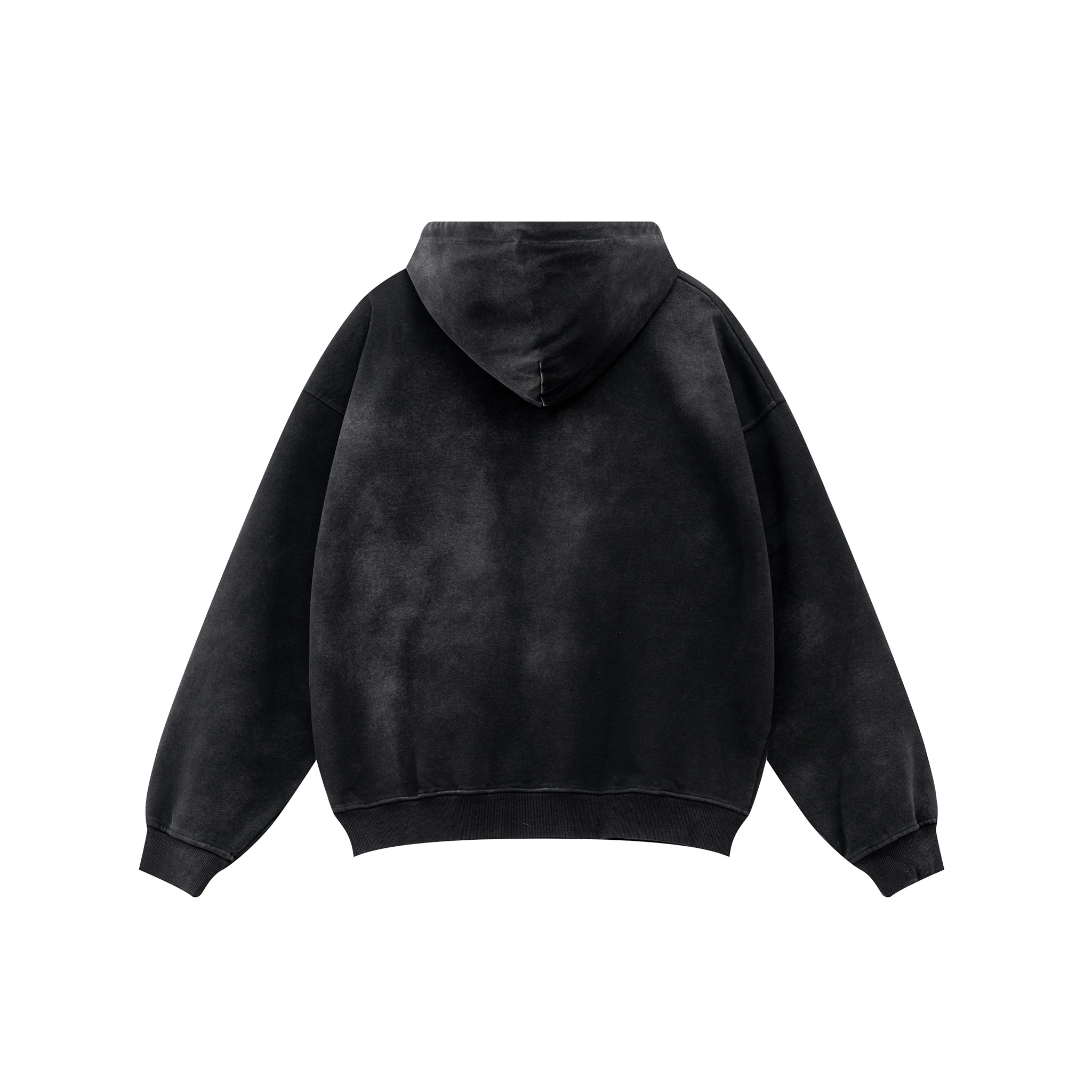 Black hoodie shown from the back on a white background