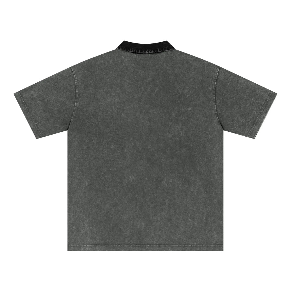 Back view of a gray shirt on a white background
