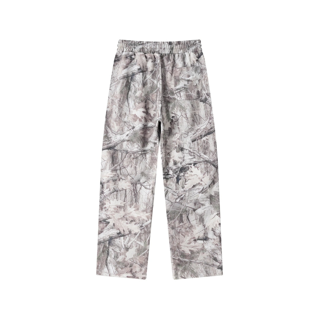 Camouflage-patterned pants on a white background