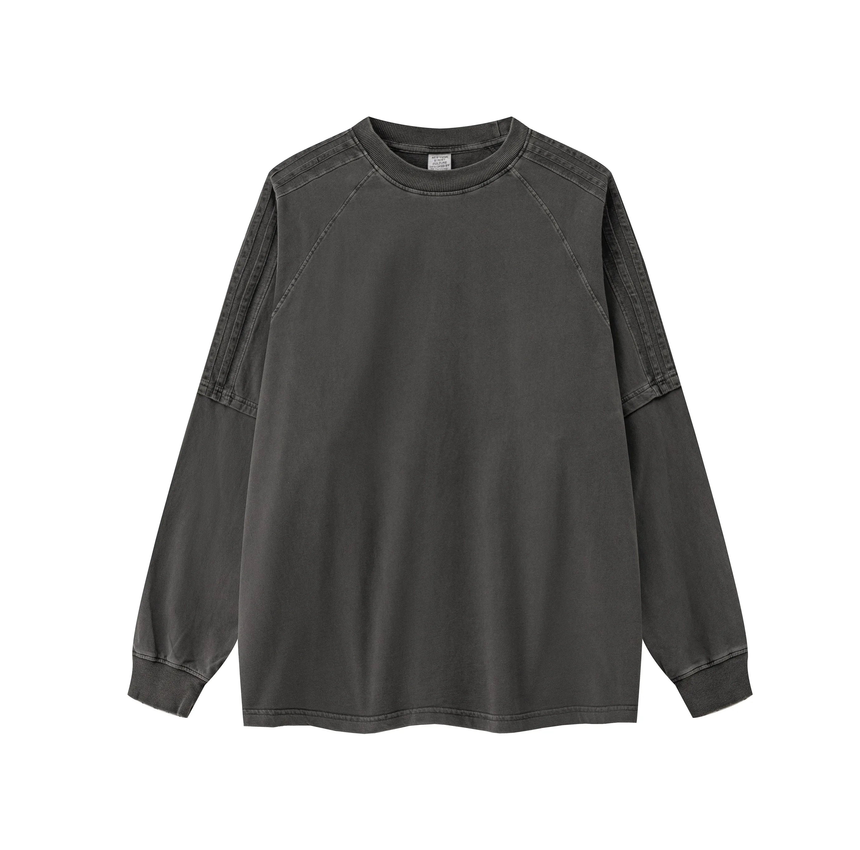 Dark gray long-sleeve shirt with raglan sleeves on a white background