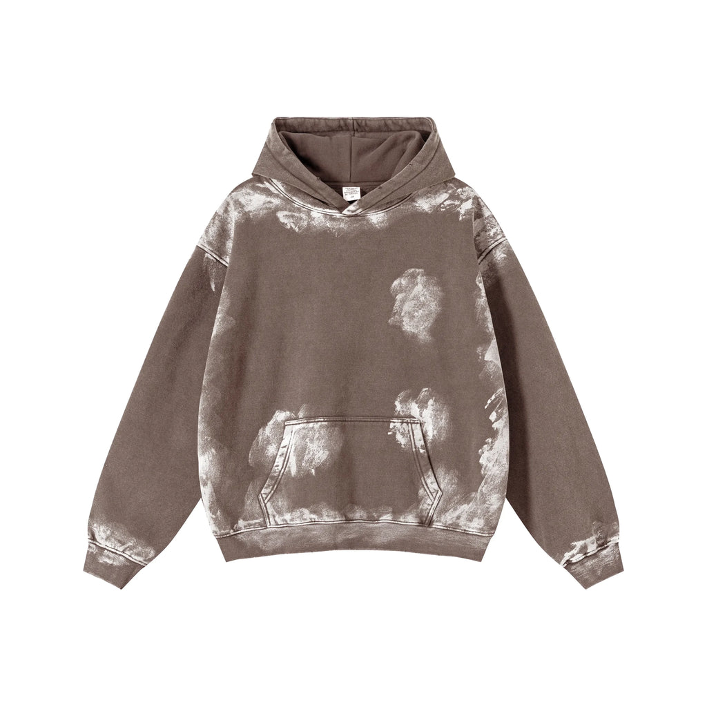 Brown tie-dye hoodie on a white background