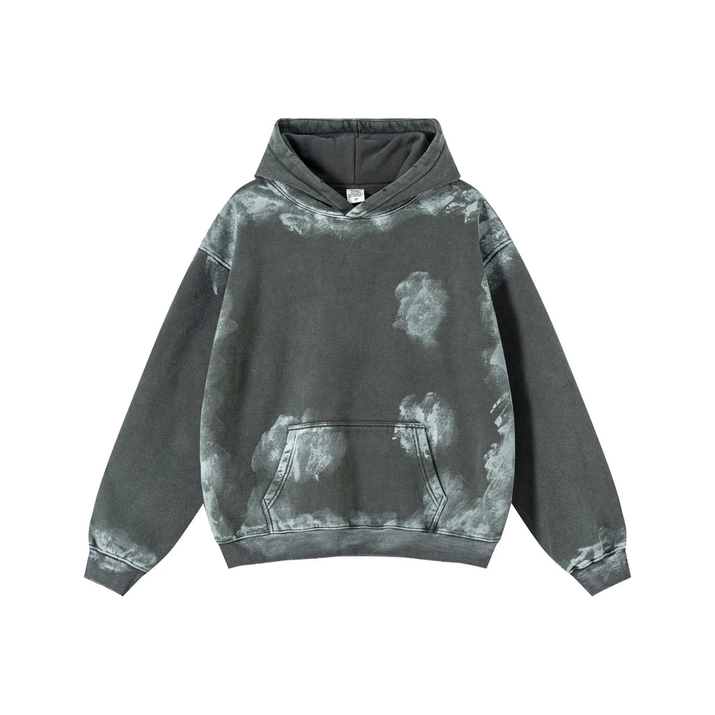 Gray tie-dye hoodie on a white background