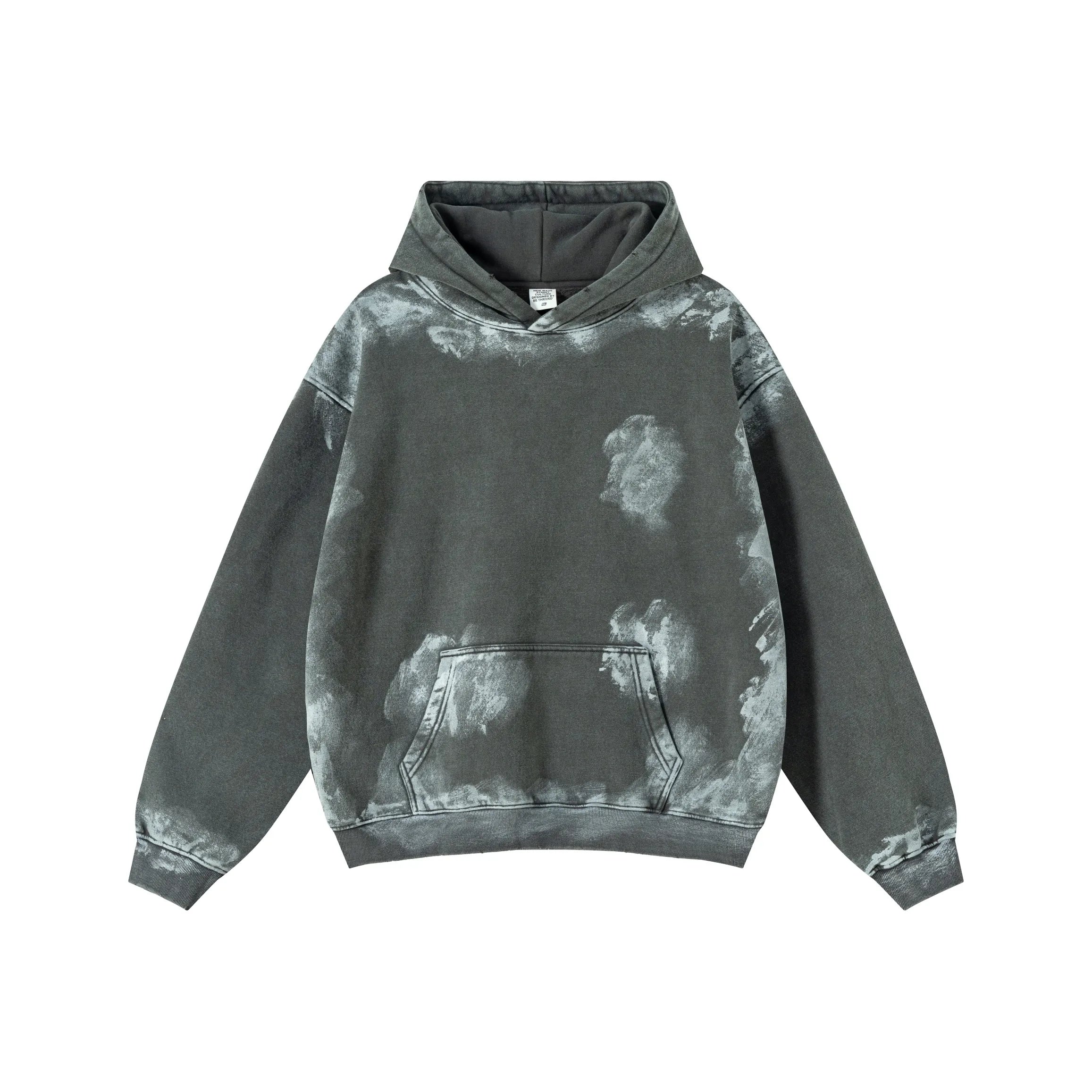 Gray tie-dye hoodie on a white background