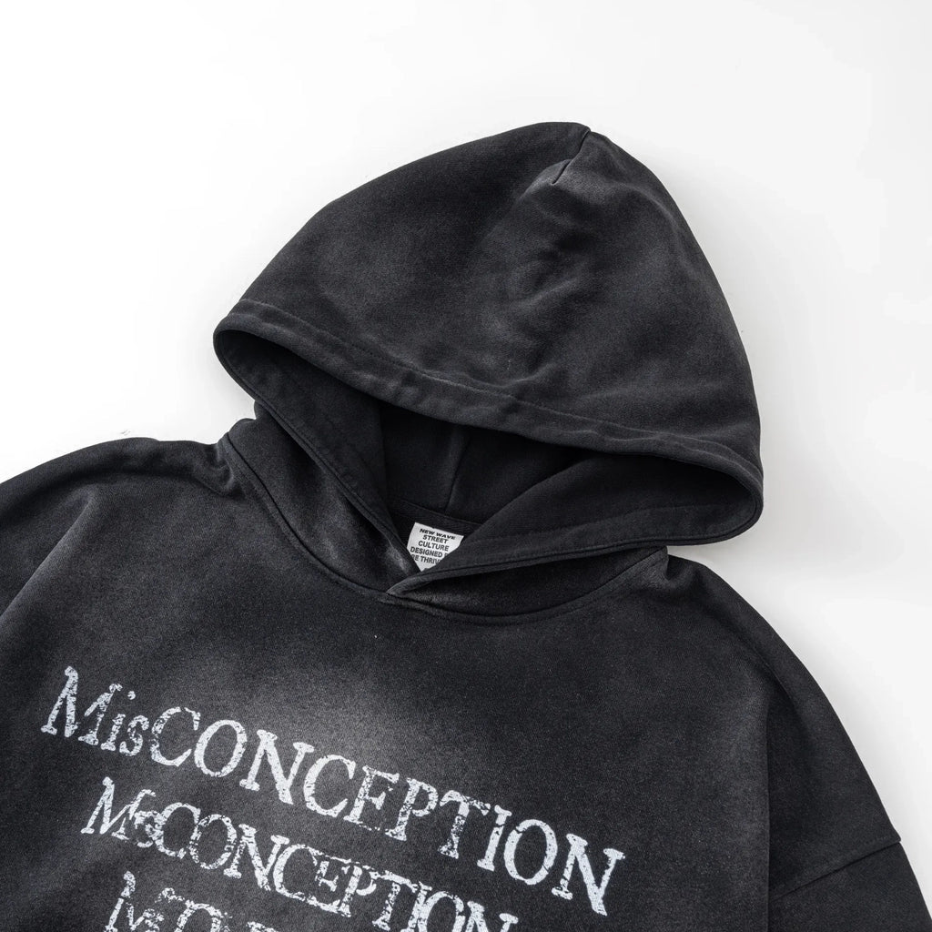 Black hoodie with text on a white background