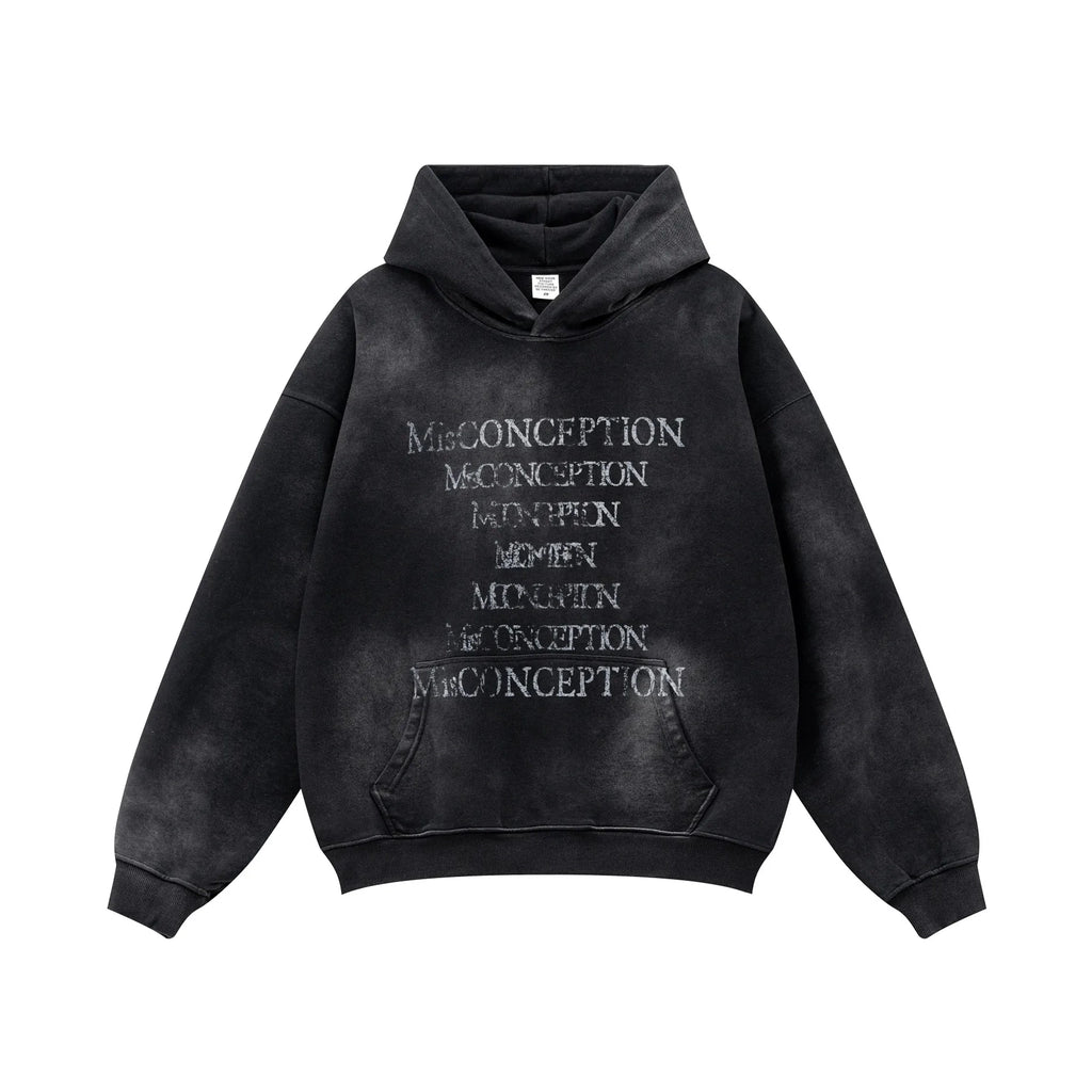Black hoodie with text on a white background