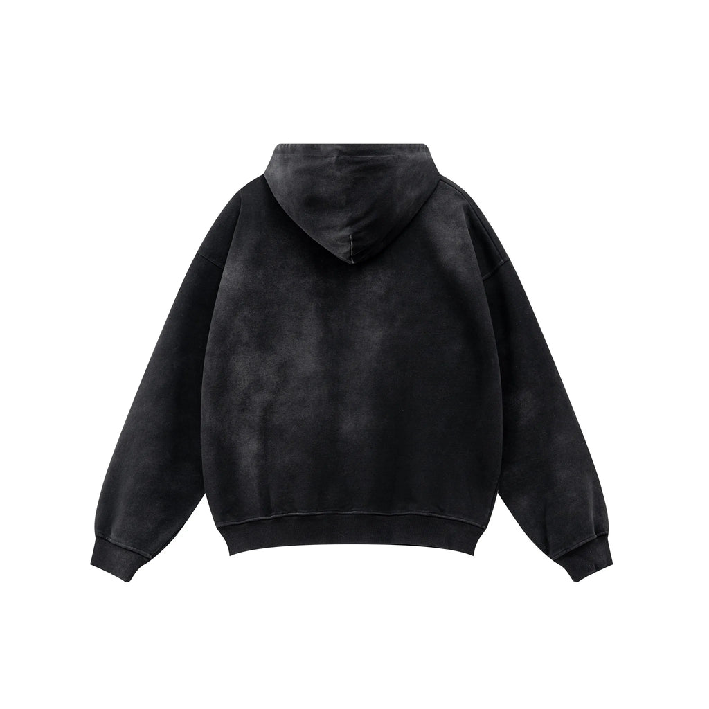 Black hoodie shown from the back on a white background