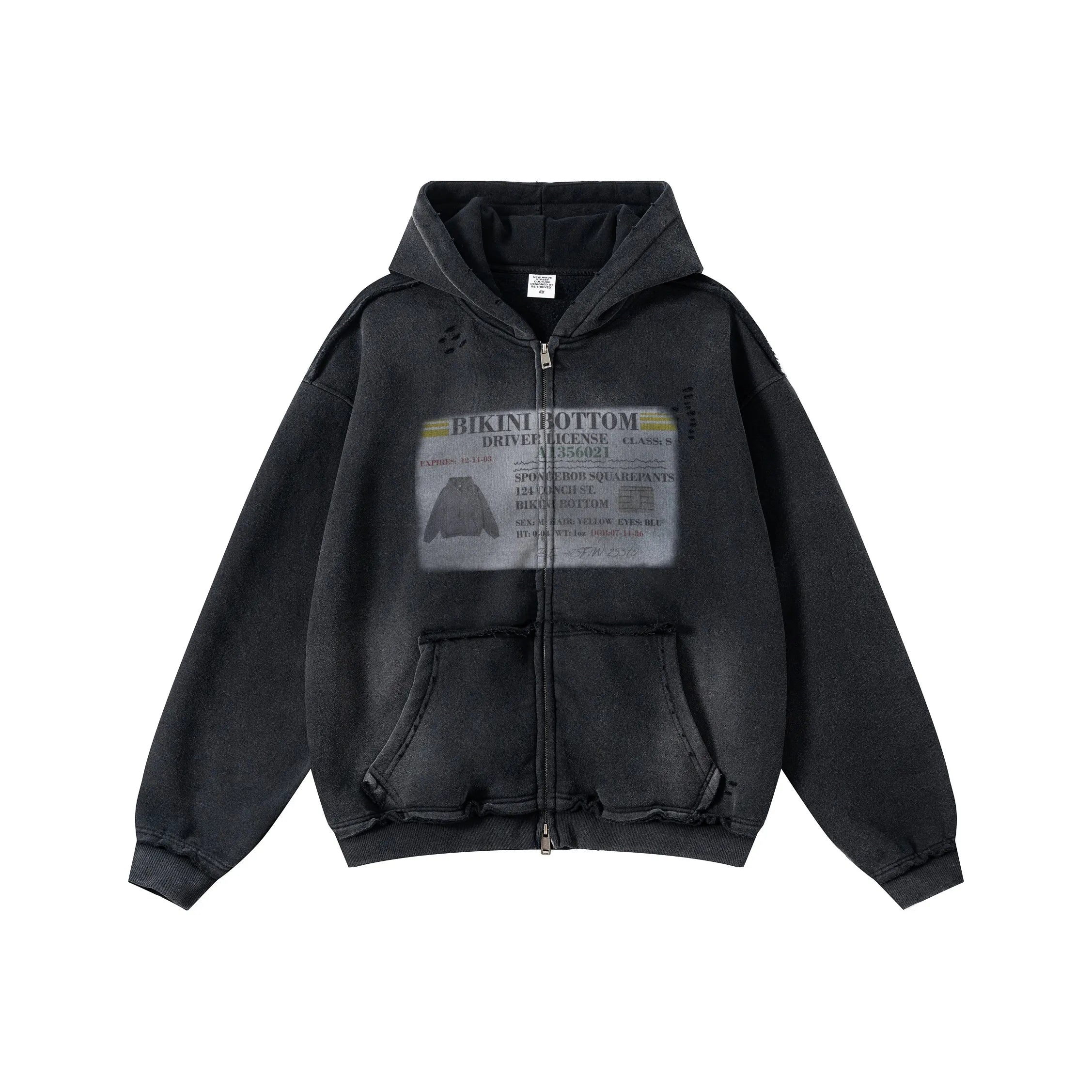 NEW WAVE HOODED RAW EDGE ZIP-UP HOODIE