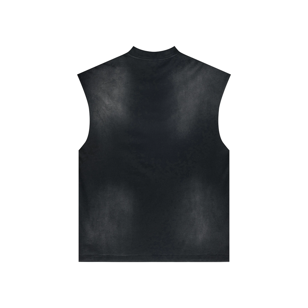 Black sleeveless leather vest on a white background
