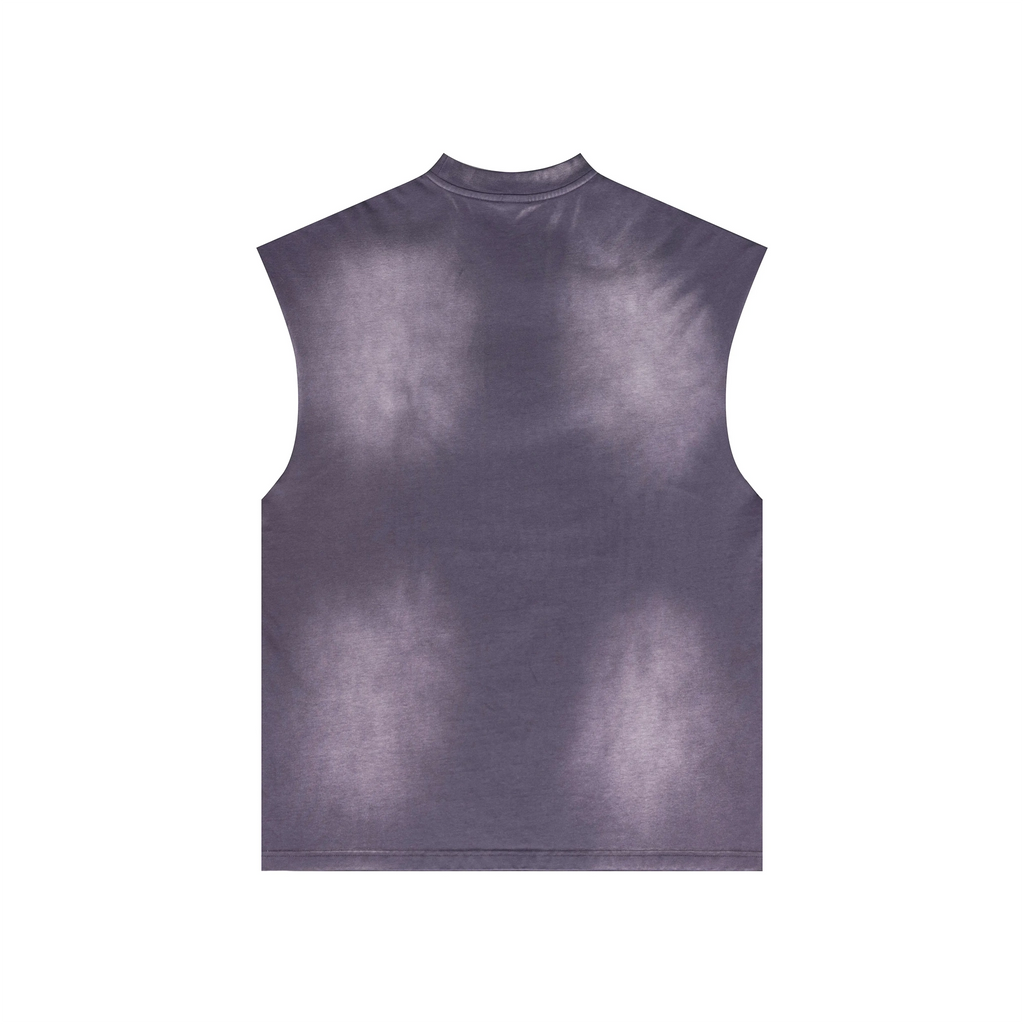 Sleeveless shirt with a tie-dye pattern on a white background