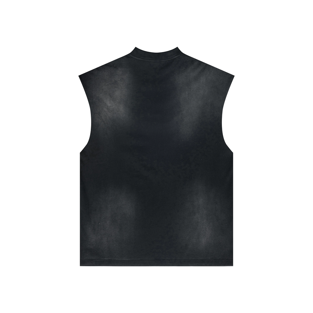 Black sleeveless leather vest on a white background