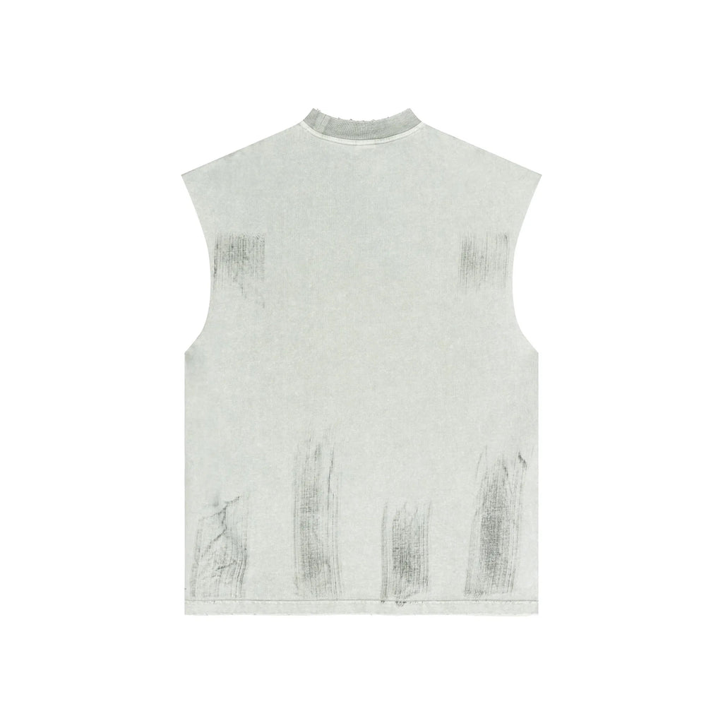 Light gray sleeveless vest with distressed texture on a white background