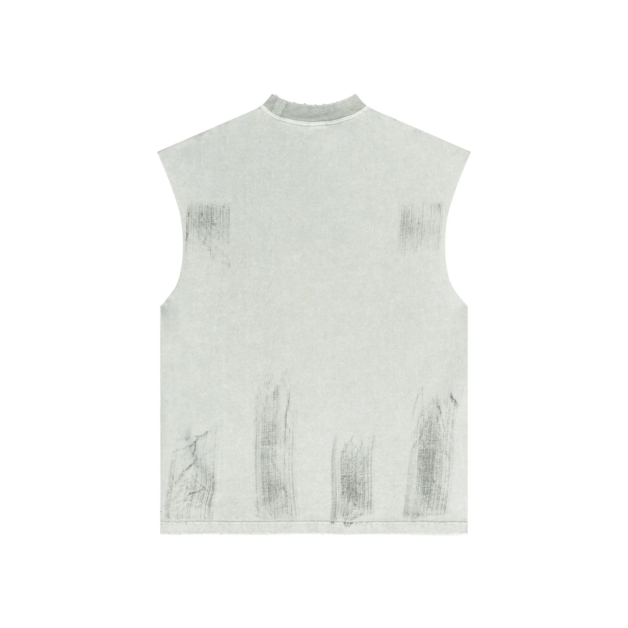 Light gray sleeveless vest with distressed texture on a white background