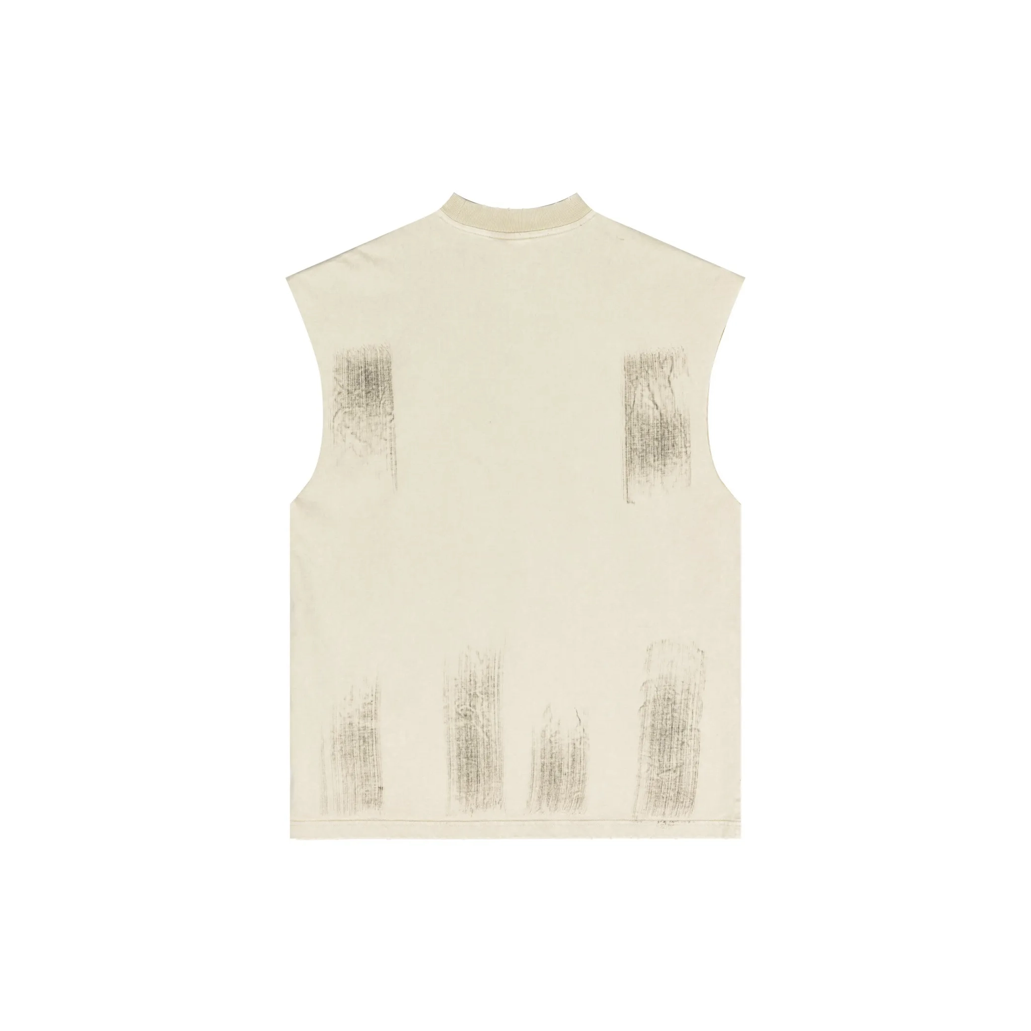 Beige sleeveless vest with textured design on a white background