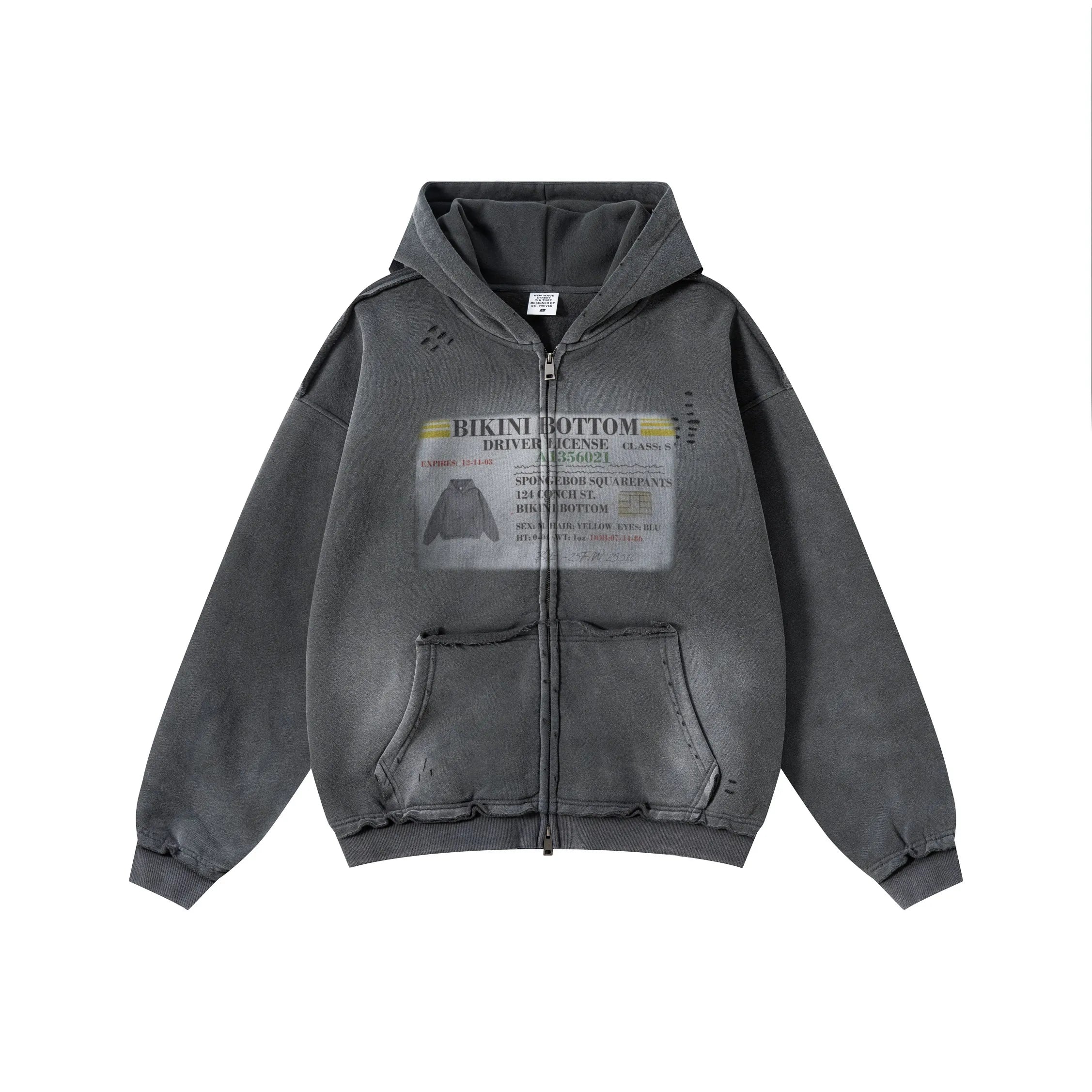NEW WAVE HOODED RAW EDGE ZIP-UP HOODIE