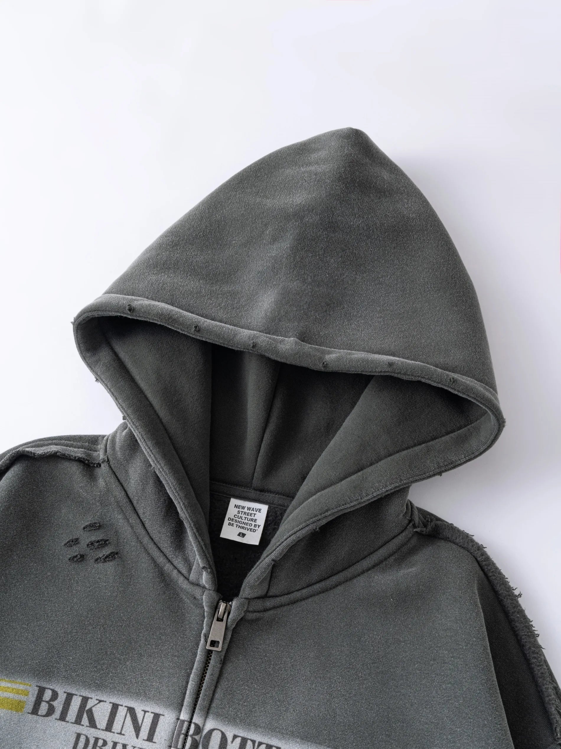 NEW WAVE HOODED RAW EDGE ZIP-UP HOODIE