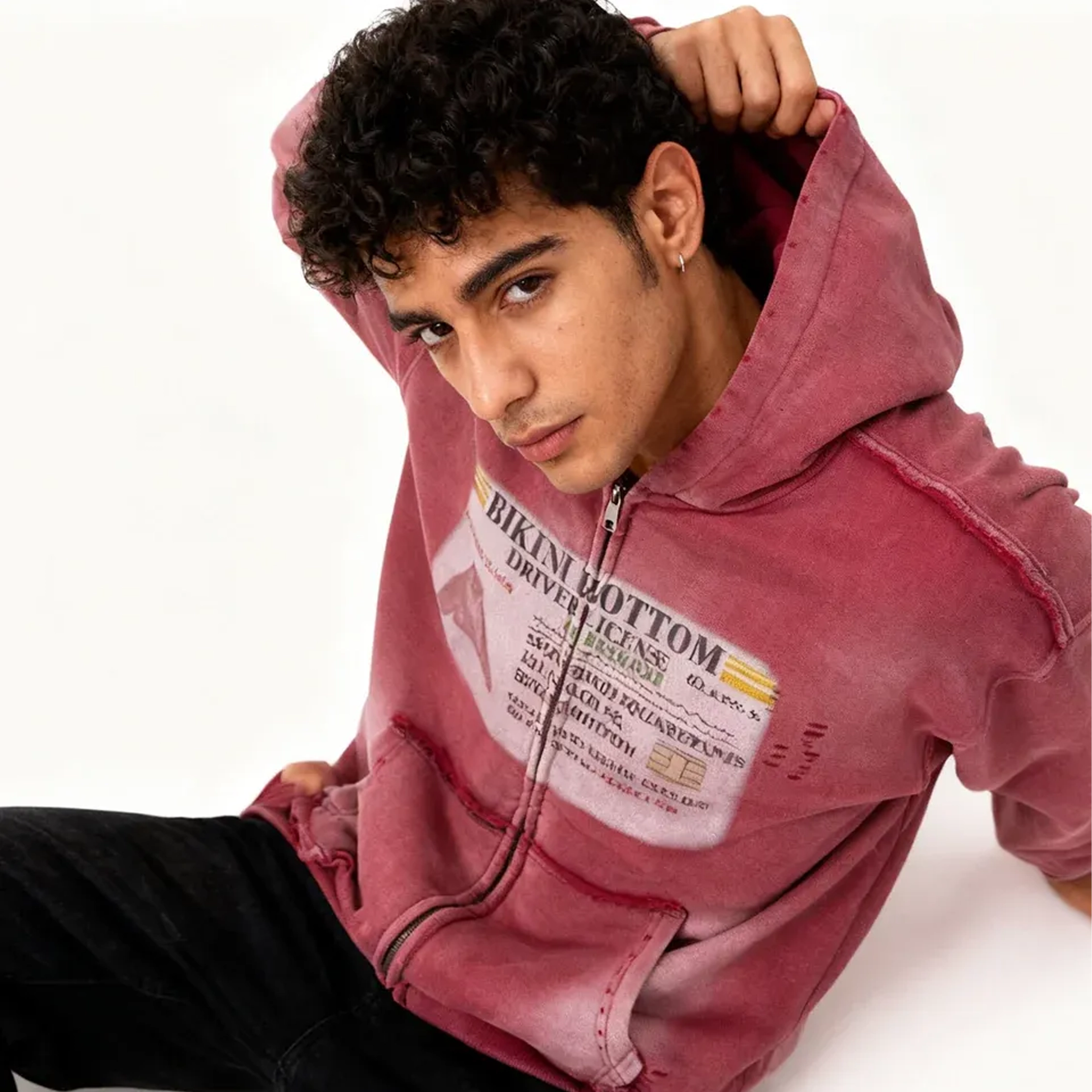 NEW WAVE HOODED RAW EDGE ZIP-UP HOODIE