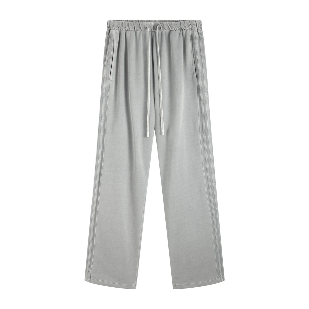 Gray pants with drawstring on a white background