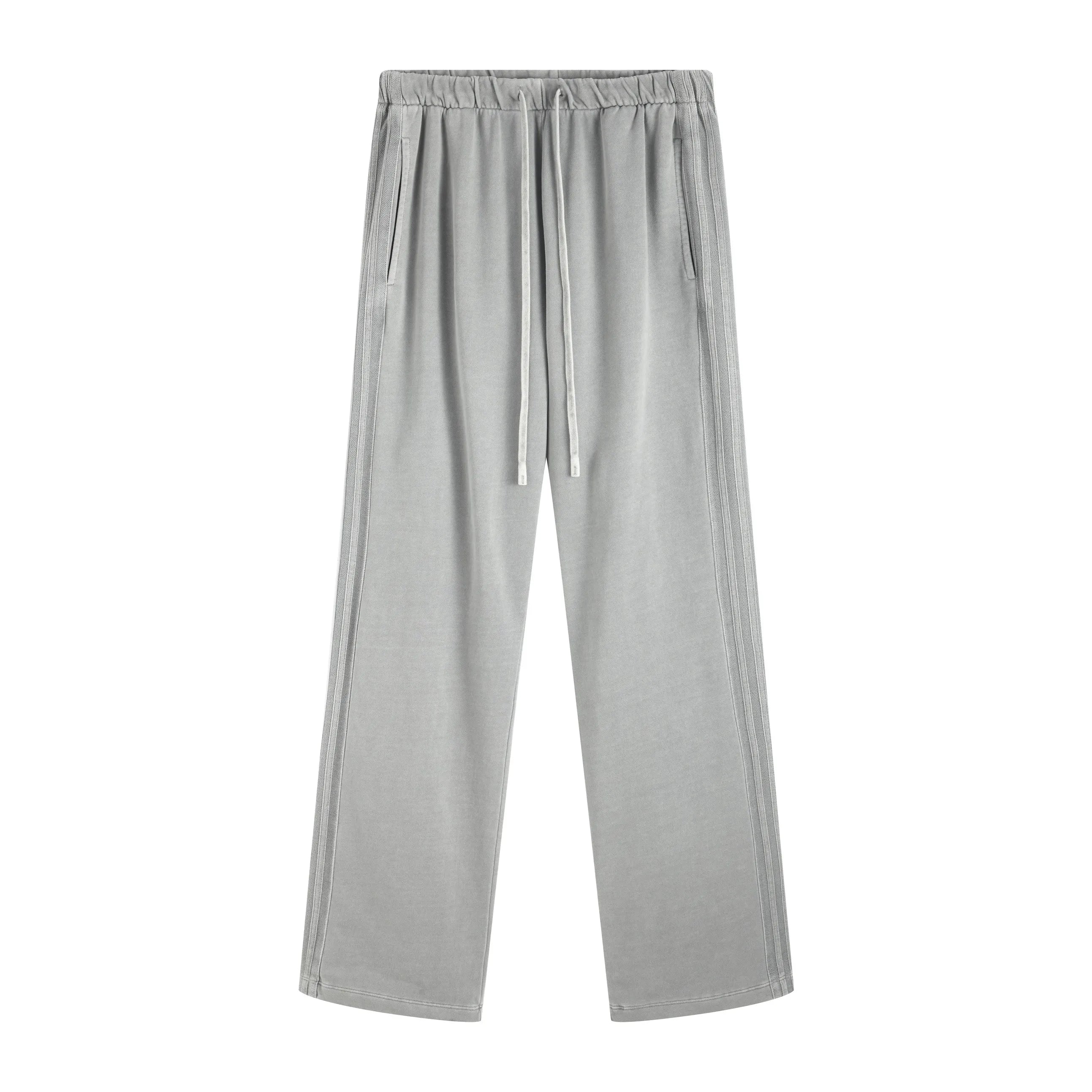 Gray pants with drawstring on a white background