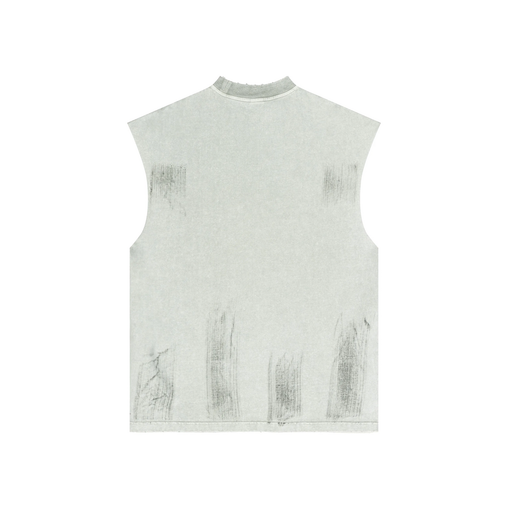 Light gray sleeveless vest with distressed texture on a white background
