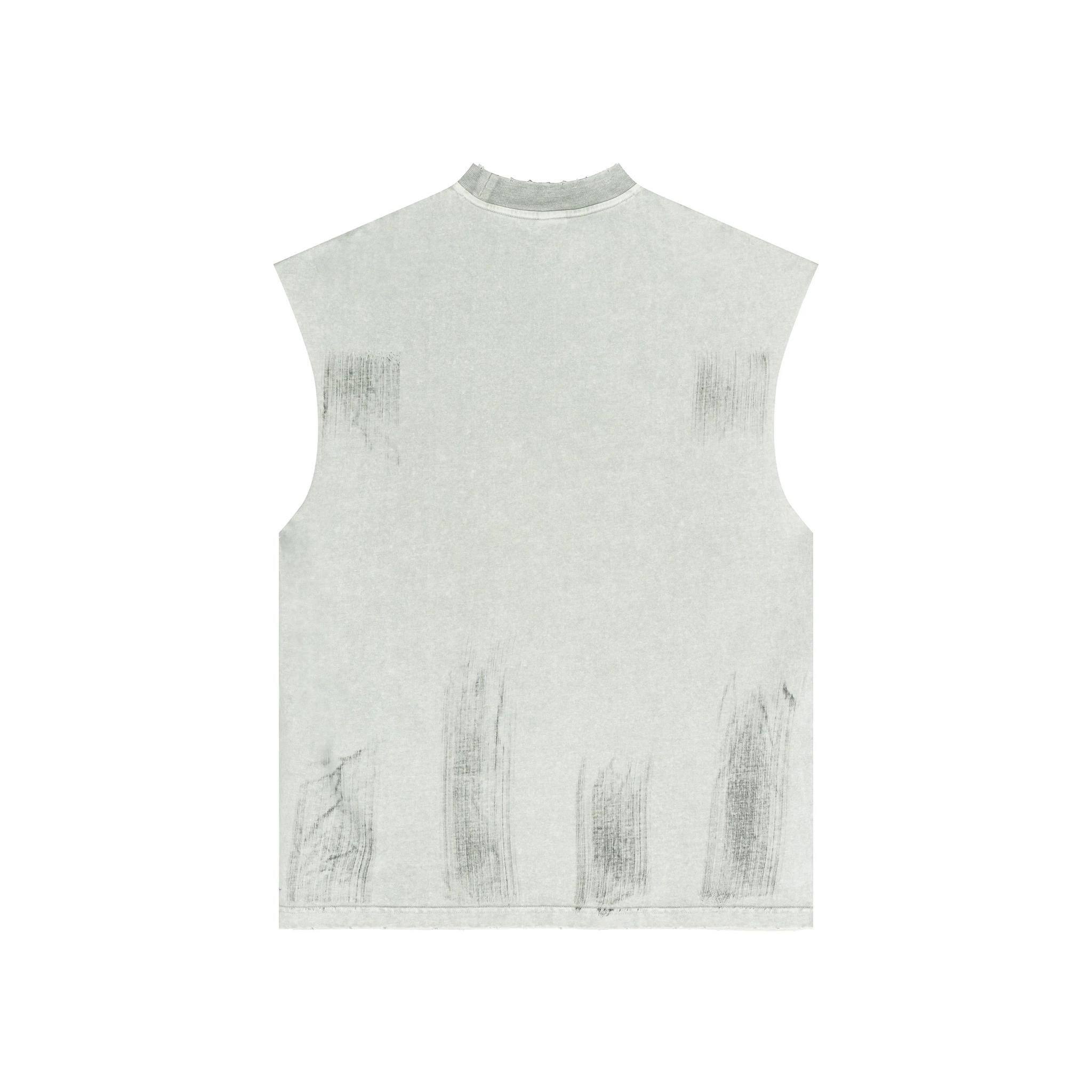Light gray sleeveless vest with distressed texture on a white background
