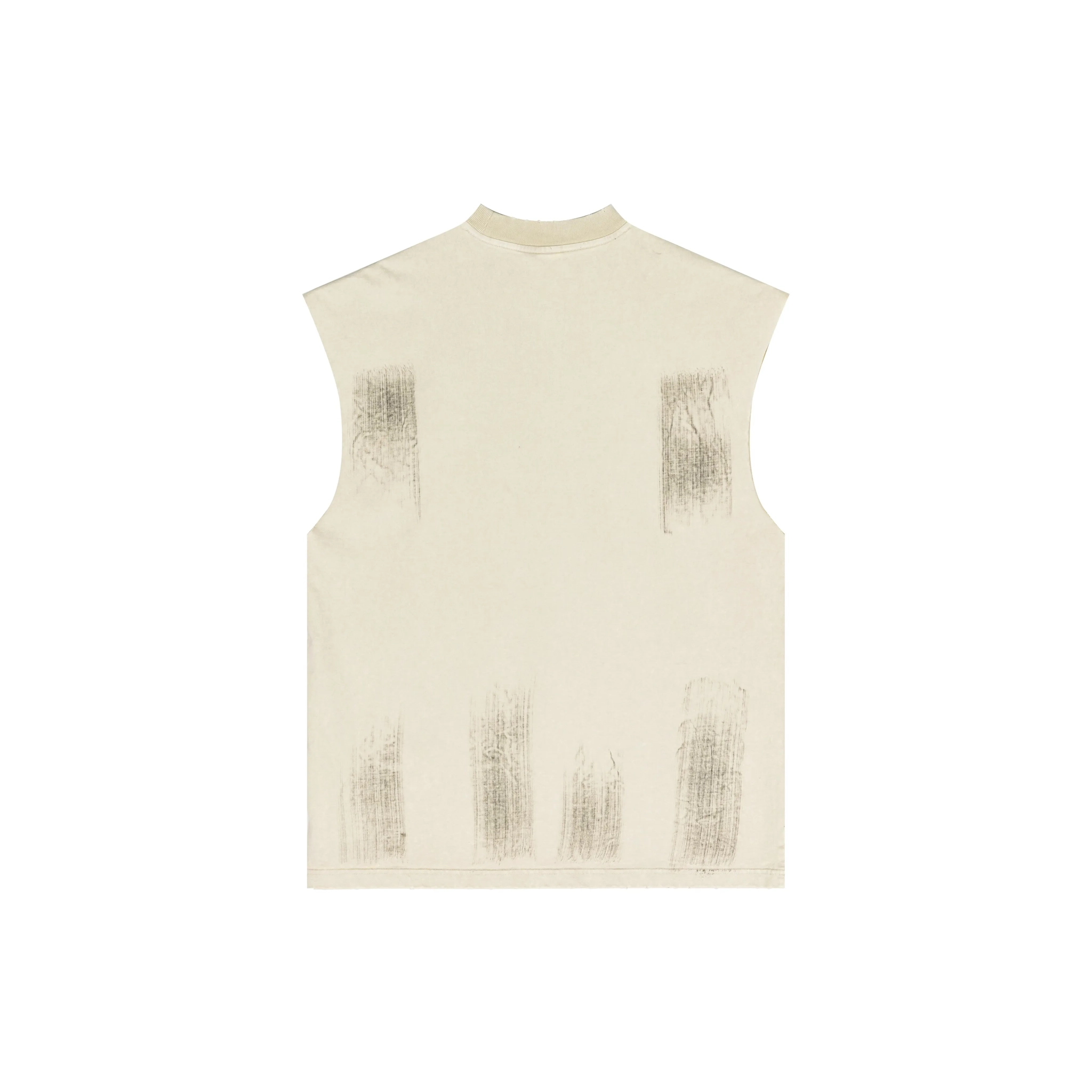 Beige sleeveless vest with textured design on a white background