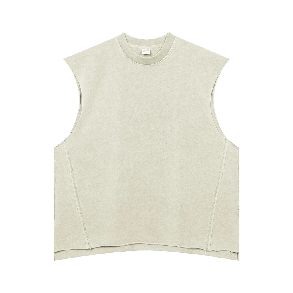 Beige sleeveless top on a white background