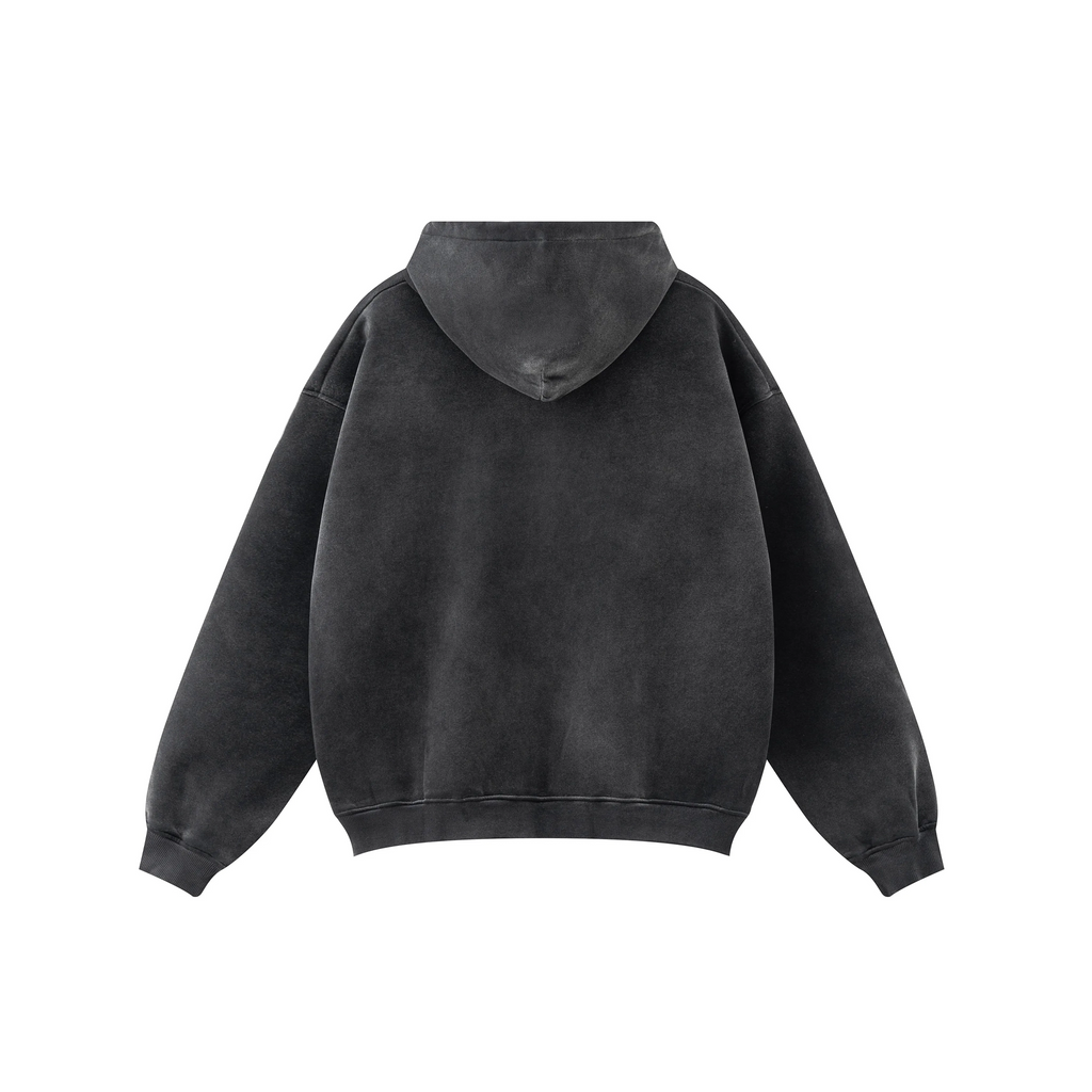 Black hoodie shown from the back on a white background