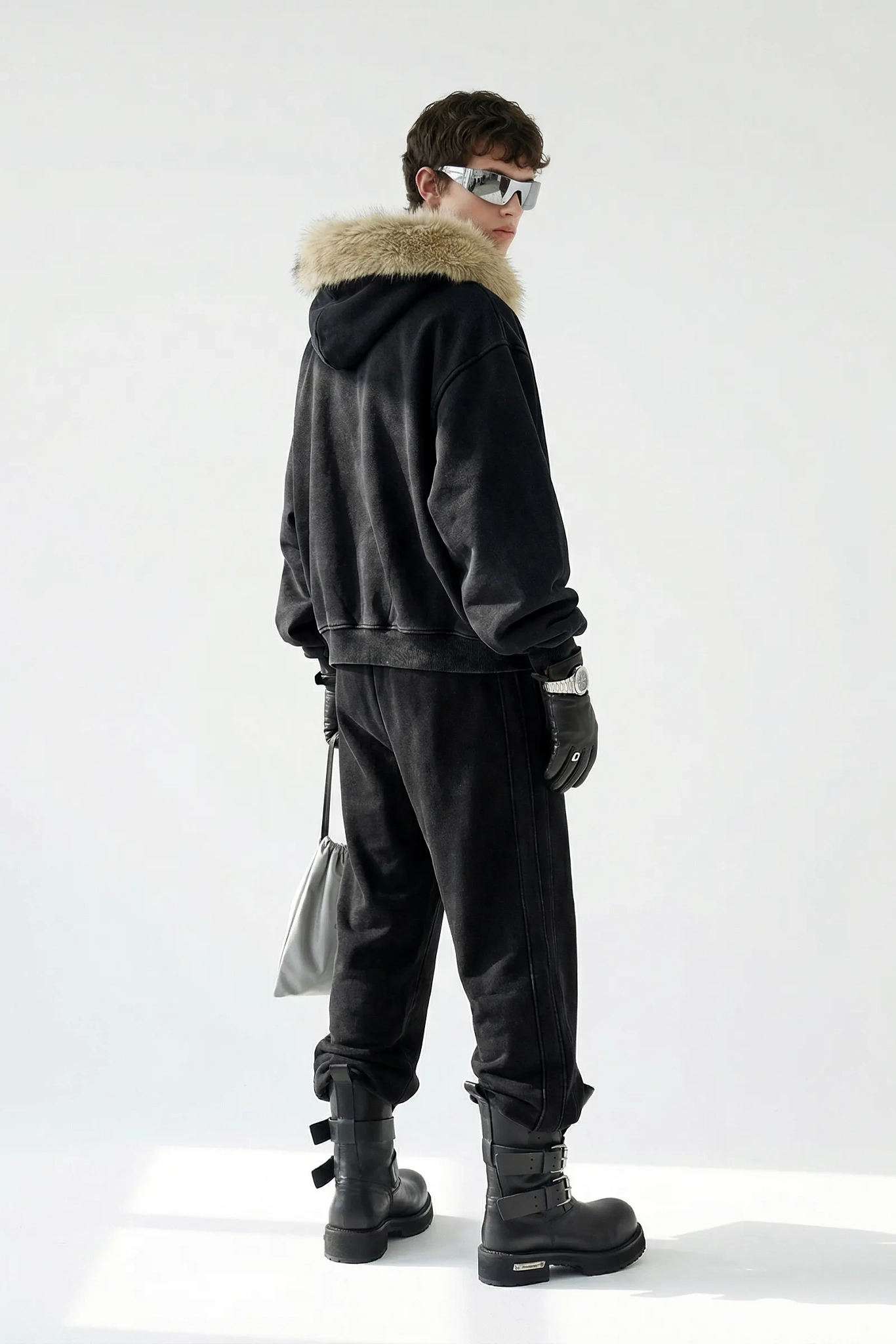 RETRO BOXY ZIP HOODIE FUR COLLAR & SNOW WASH