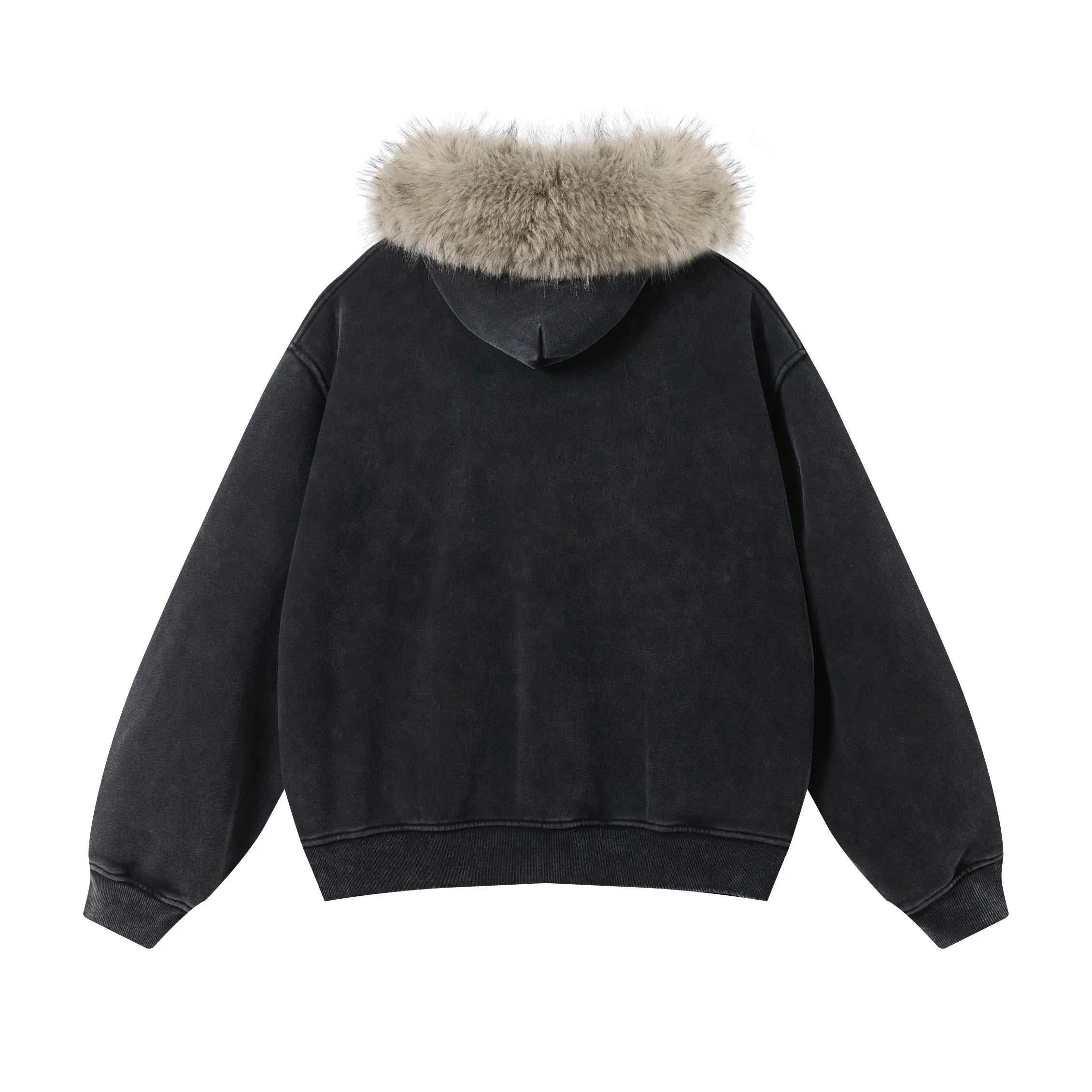 RETRO BOXY ZIP HOODIE FUR COLLAR & SNOW WASH