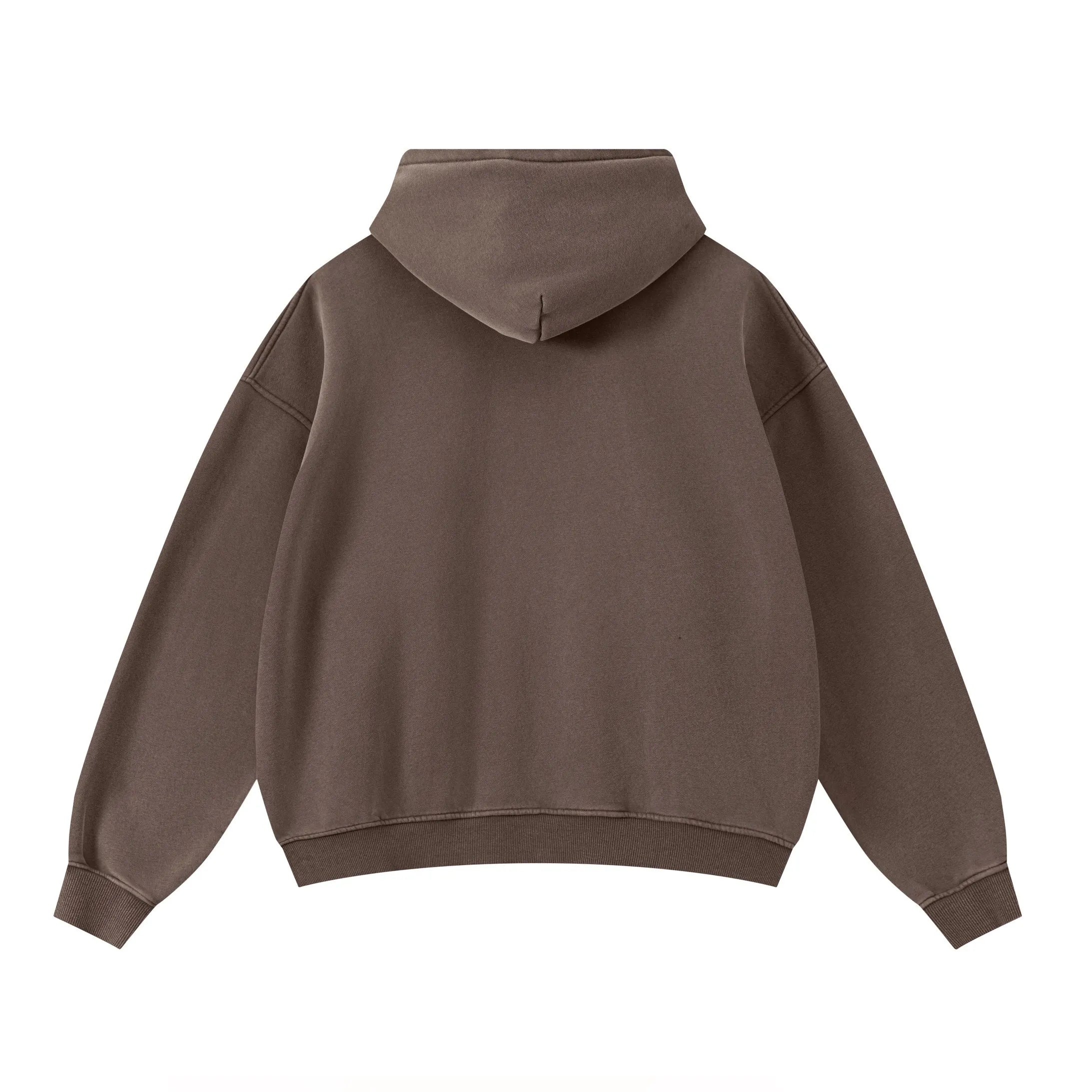 Brown hoodie shown from the back on a white background