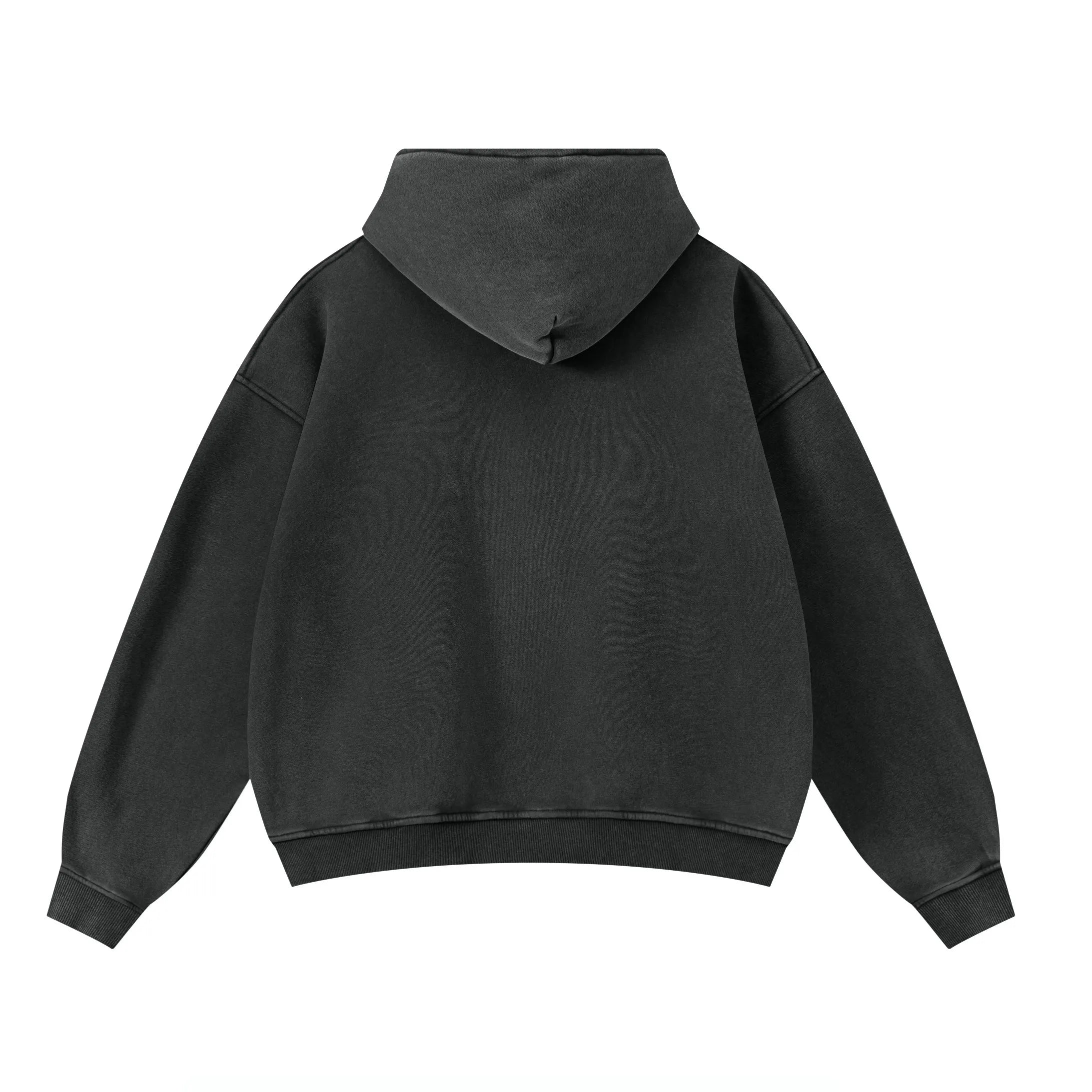 Black hoodie shown from the back on a white background