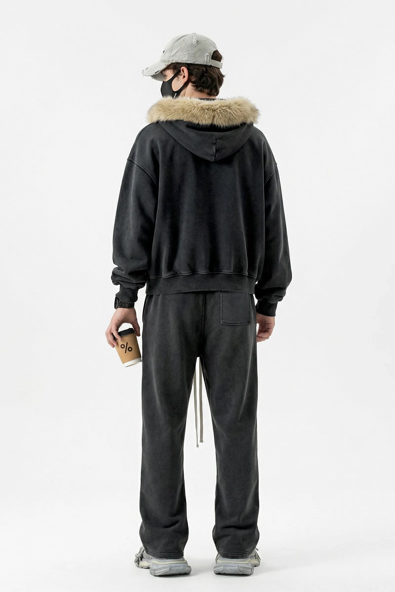 RETRO BOXY ZIP HOODIE FUR COLLAR & SNOW WASH
