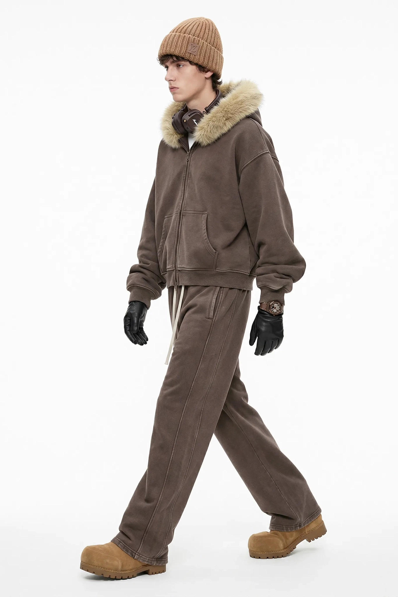 RETRO BOXY ZIP HOODIE FUR COLLAR & SNOW WASH