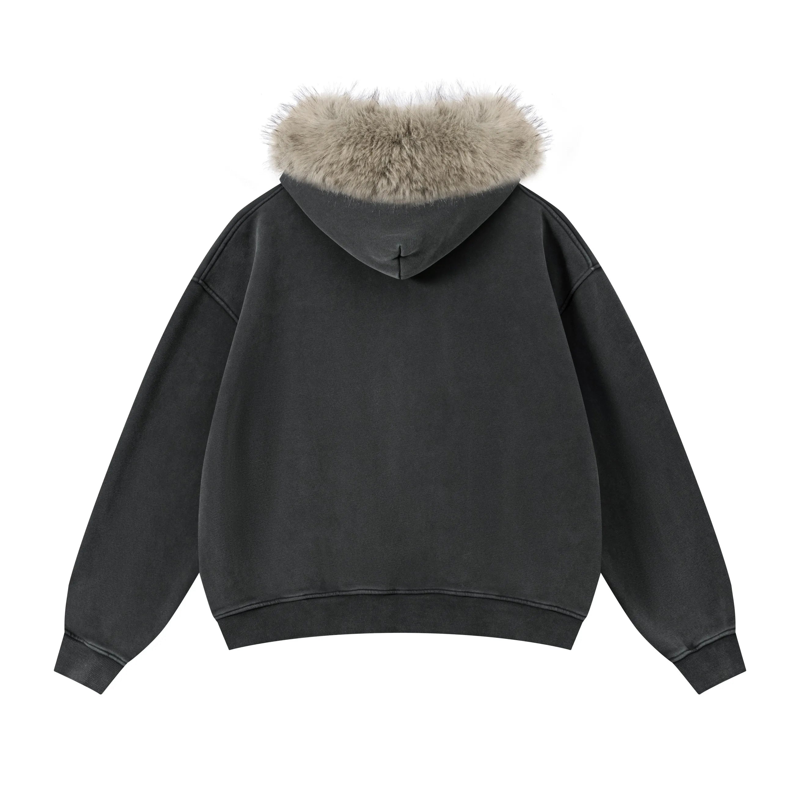 RETRO BOXY ZIP HOODIE FUR COLLAR & SNOW WASH
