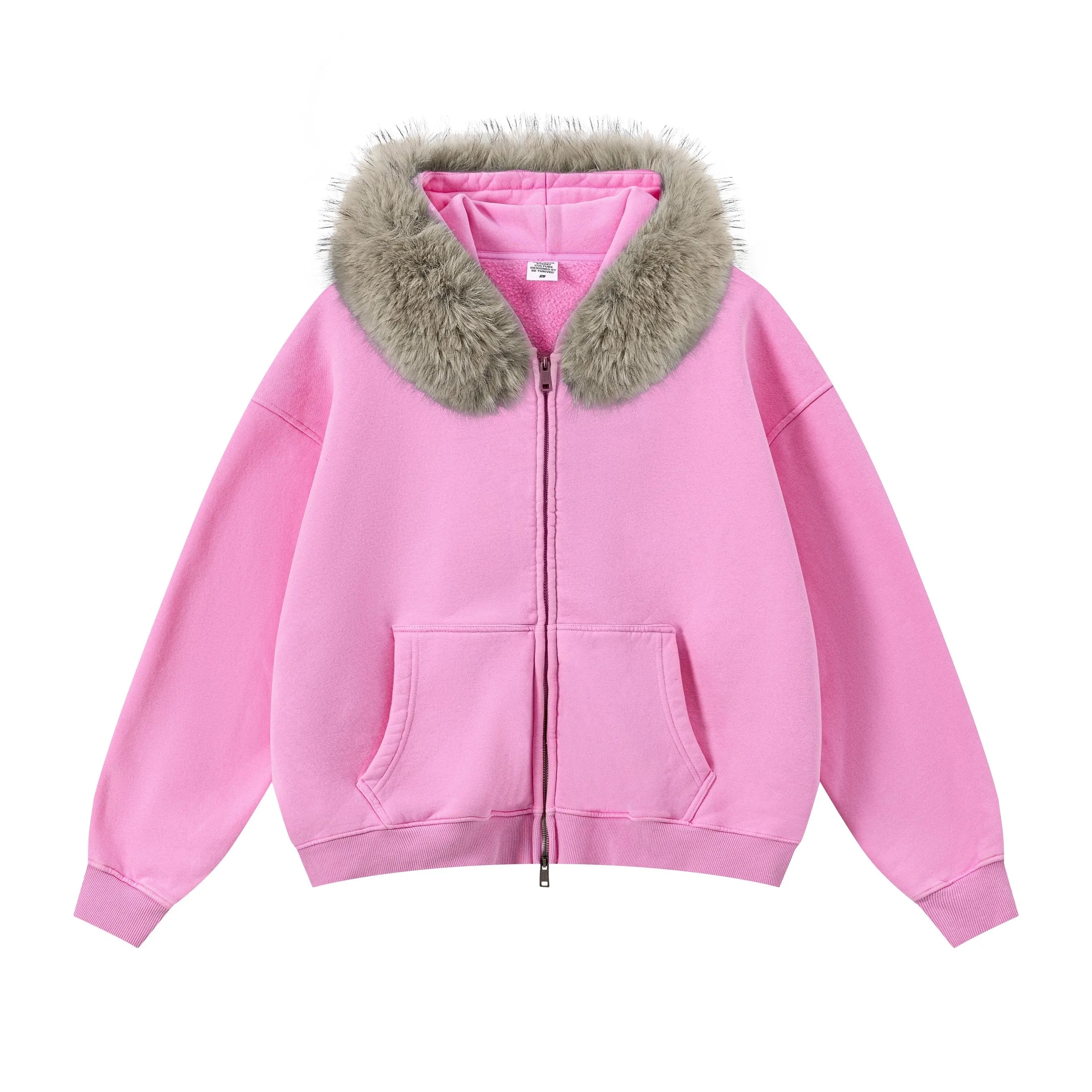 RETRO BOXY ZIP HOODIE FUR COLLAR & SNOW WASH