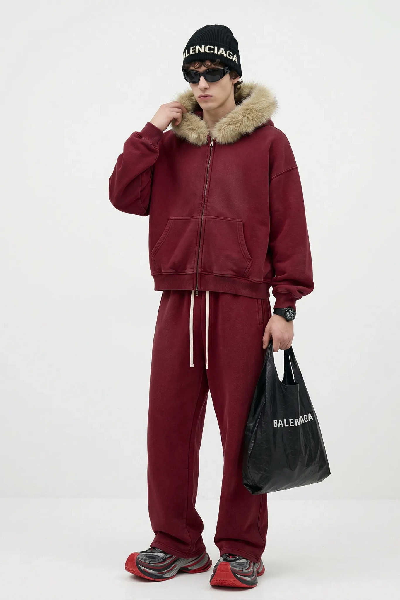 RETRO BOXY ZIP HOODIE FUR COLLAR & SNOW WASH