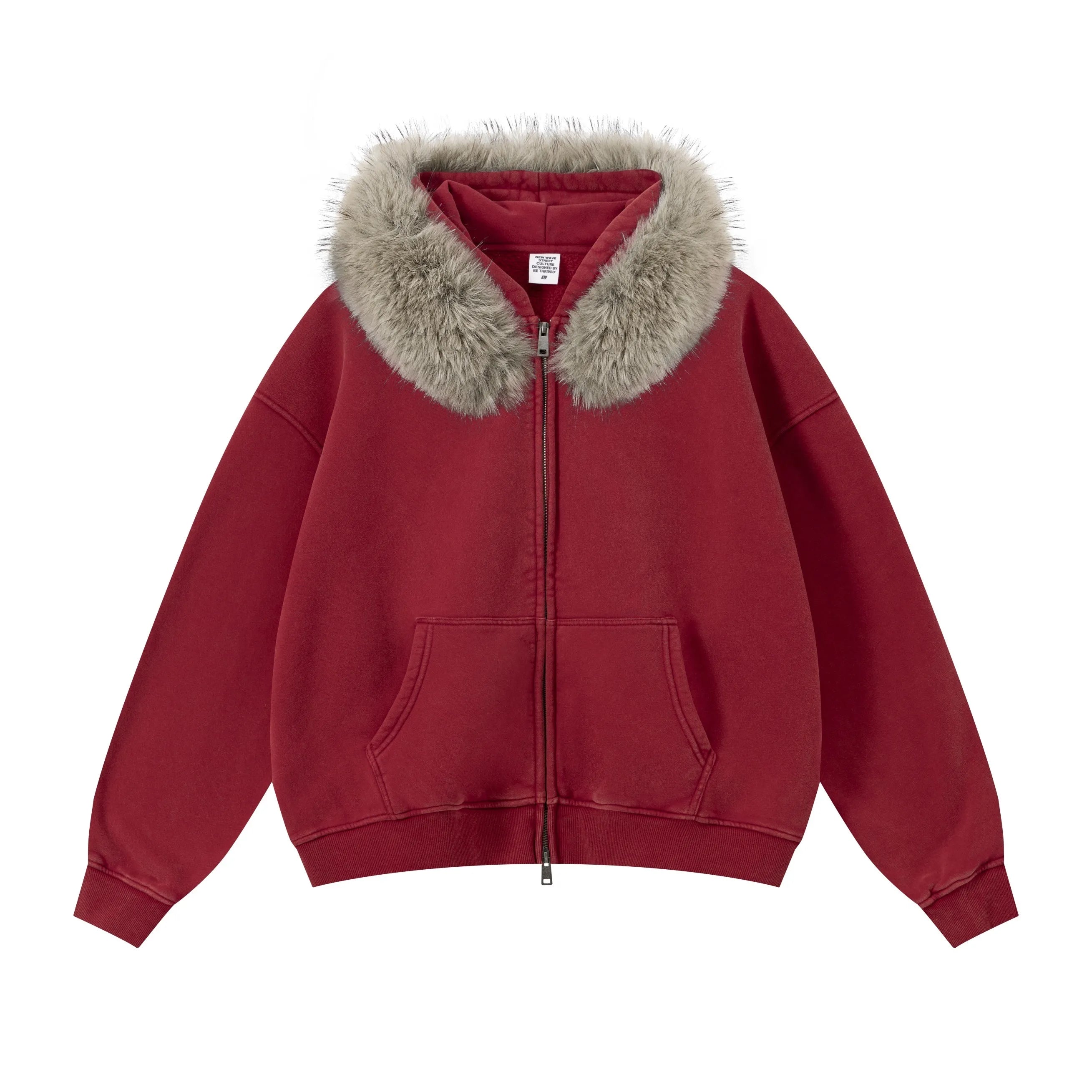 RETRO BOXY ZIP HOODIE FUR COLLAR & SNOW WASH