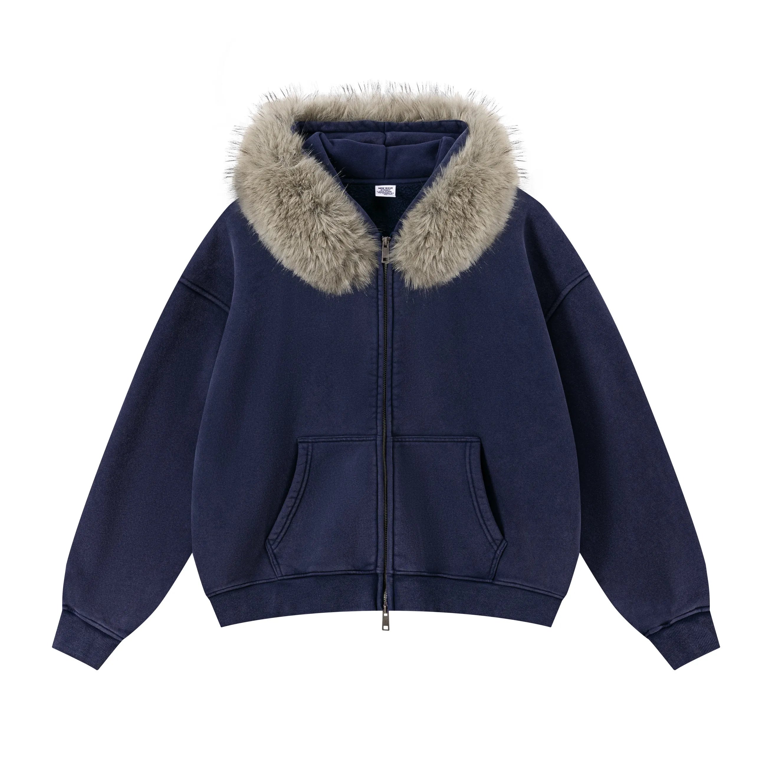 RETRO BOXY ZIP HOODIE FUR COLLAR & SNOW WASH