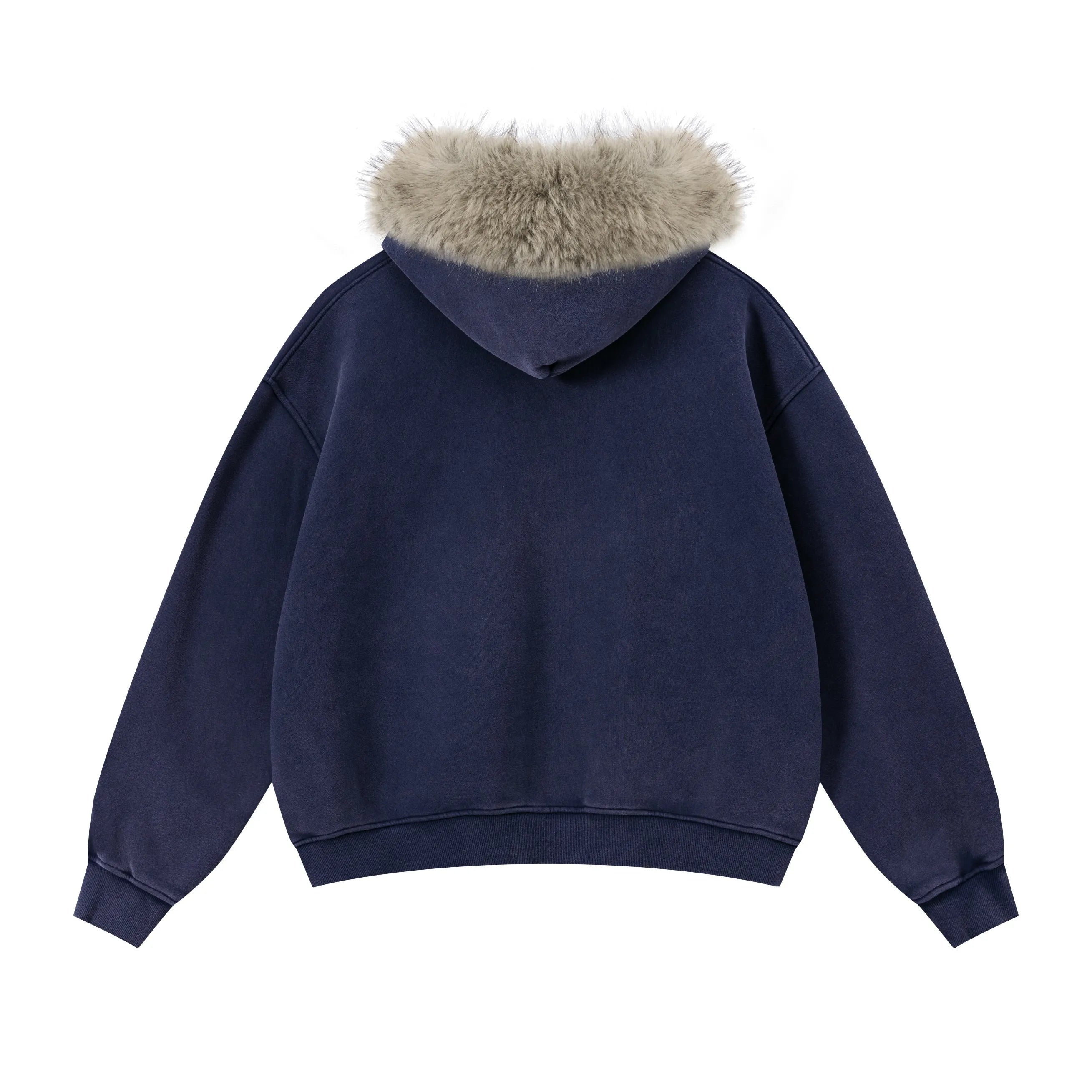 RETRO BOXY ZIP HOODIE FUR COLLAR & SNOW WASH