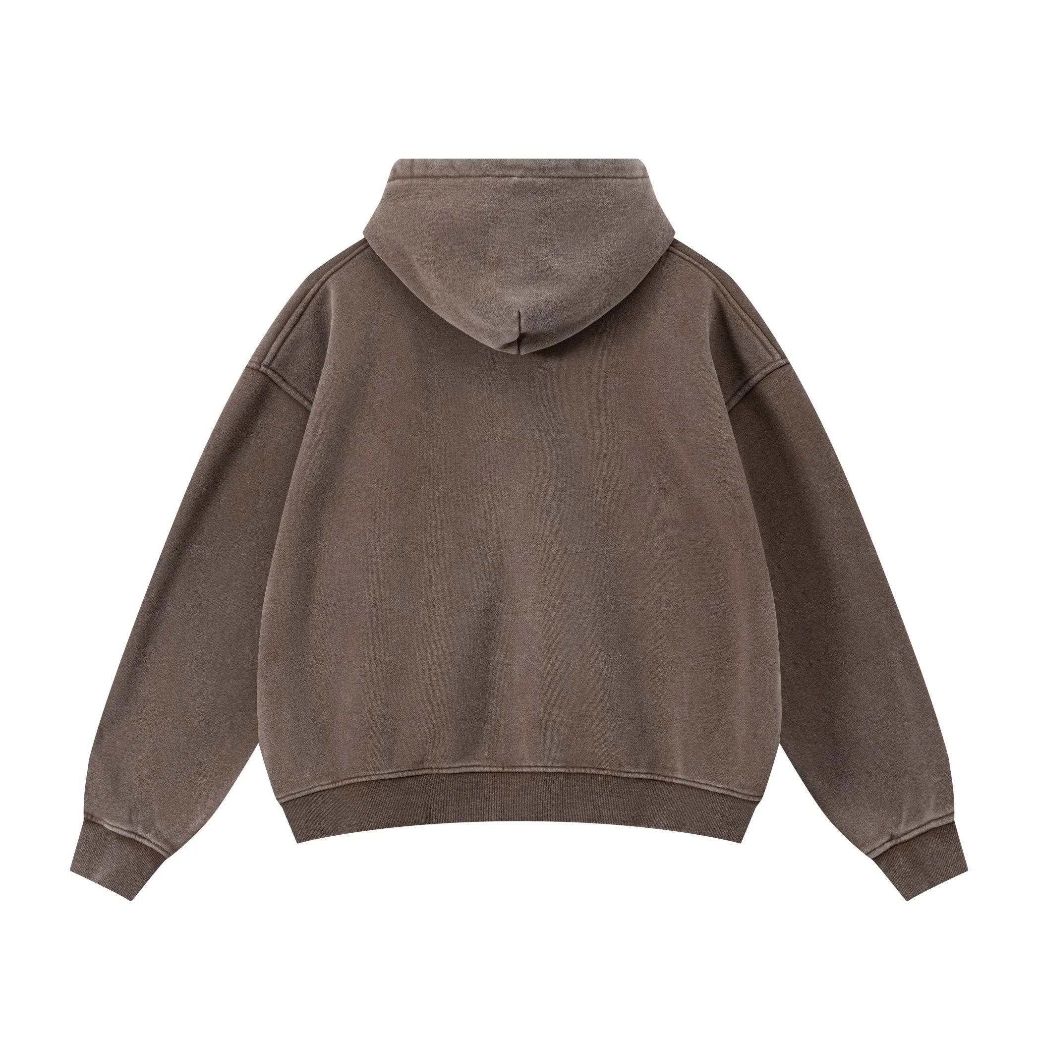 Brown hoodie shown from the back on a white background