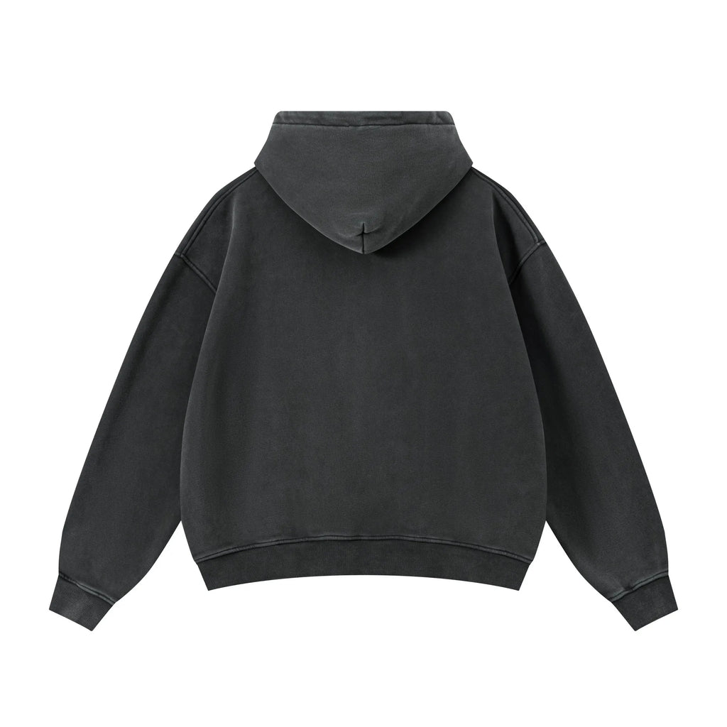Black hoodie shown from the back on a white background