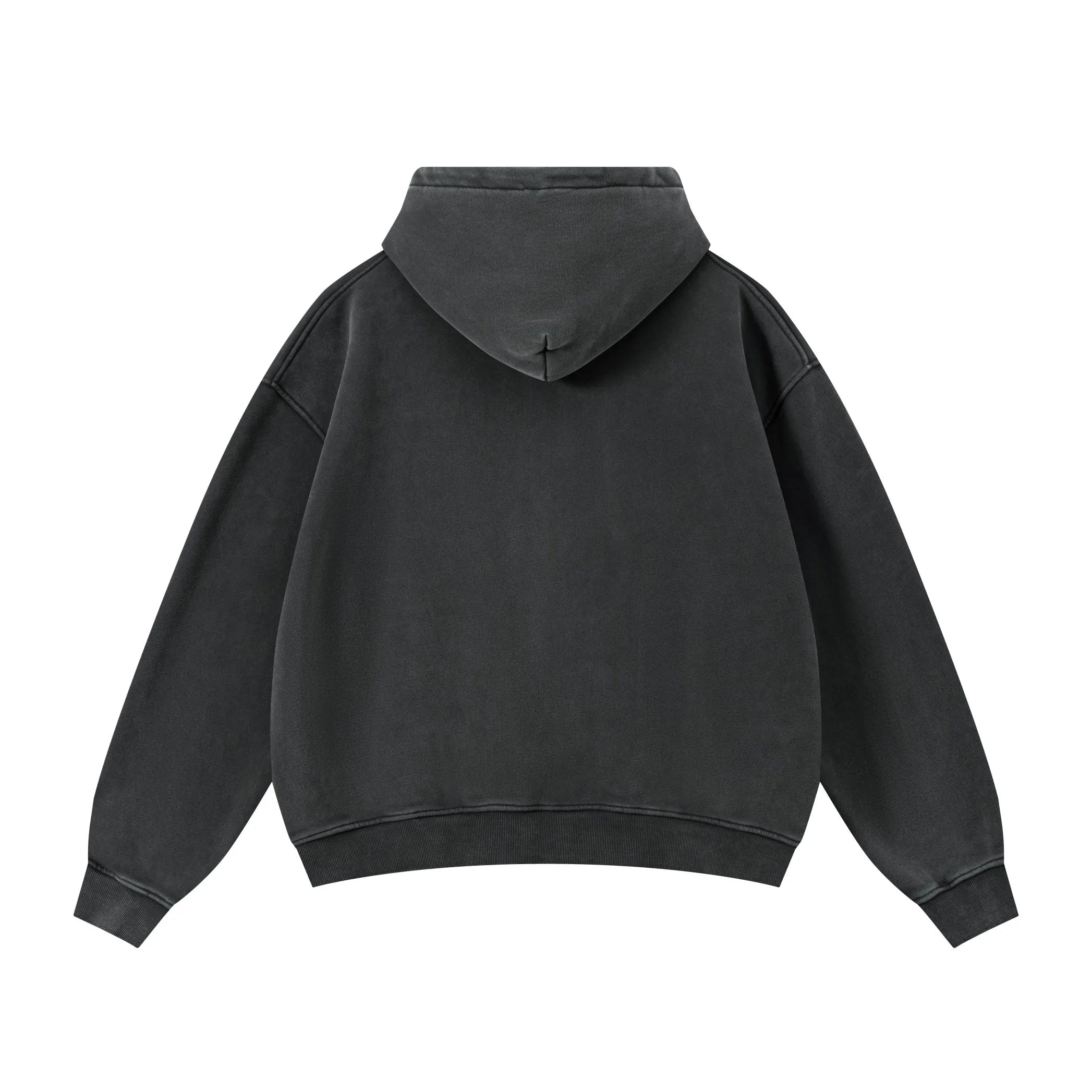 Black hoodie shown from the back on a white background