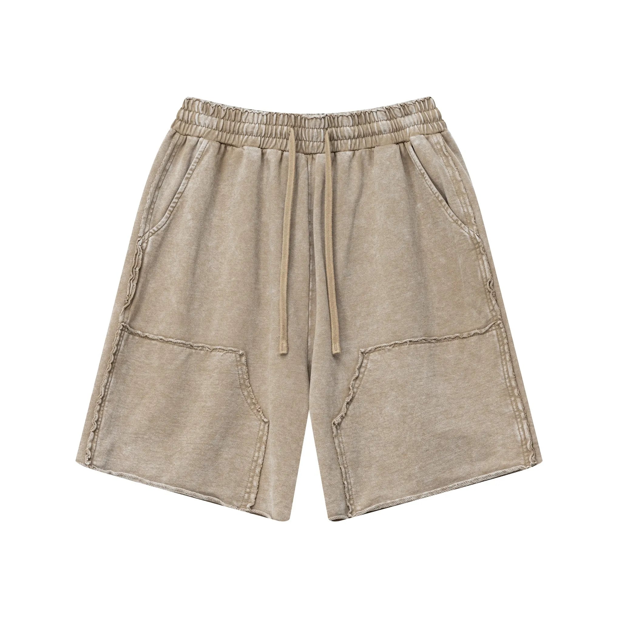 Beige shorts with drawstring on a white background