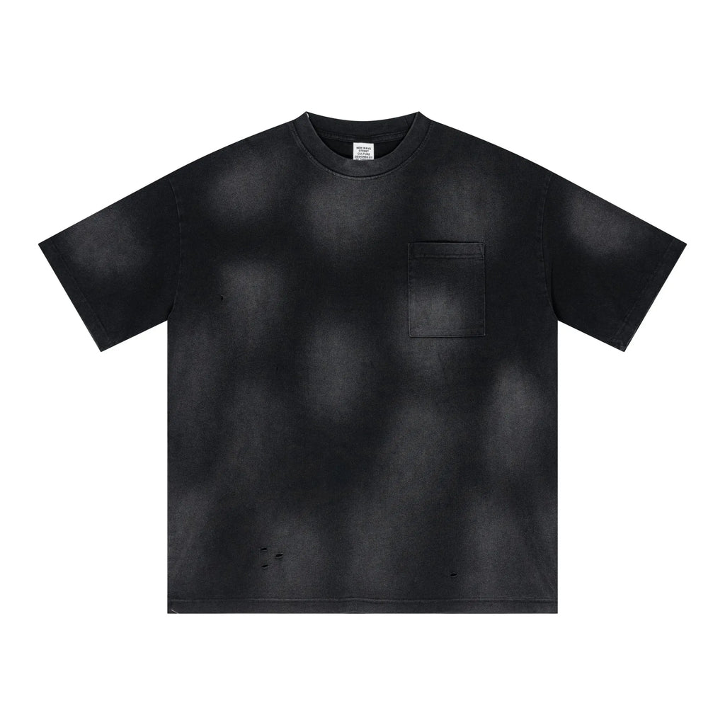 Black t-shirt with a pocket on a white background