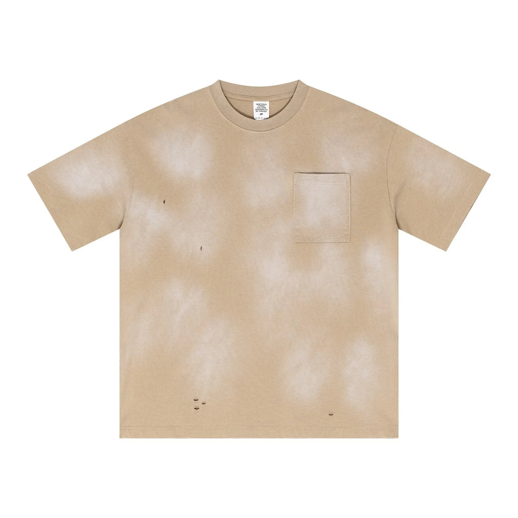 Beige t-shirt with a pocket on a white background